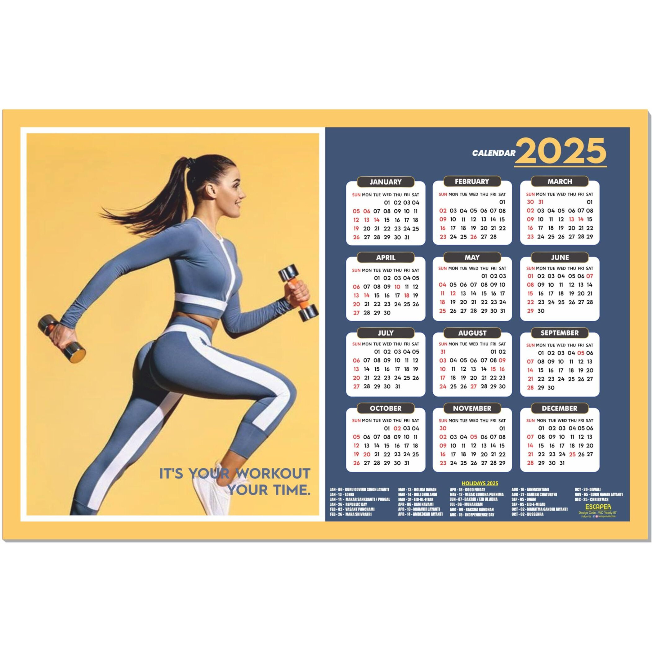 ESCAPER Zumba Wall Calendar 2025 hanging, Dance Wall Calendar 2025 (45 x 30 cm), Aerobics Wall Calendar 2025,New Year Calendar 2025, Dance Wall Decor Art, New Year Gift