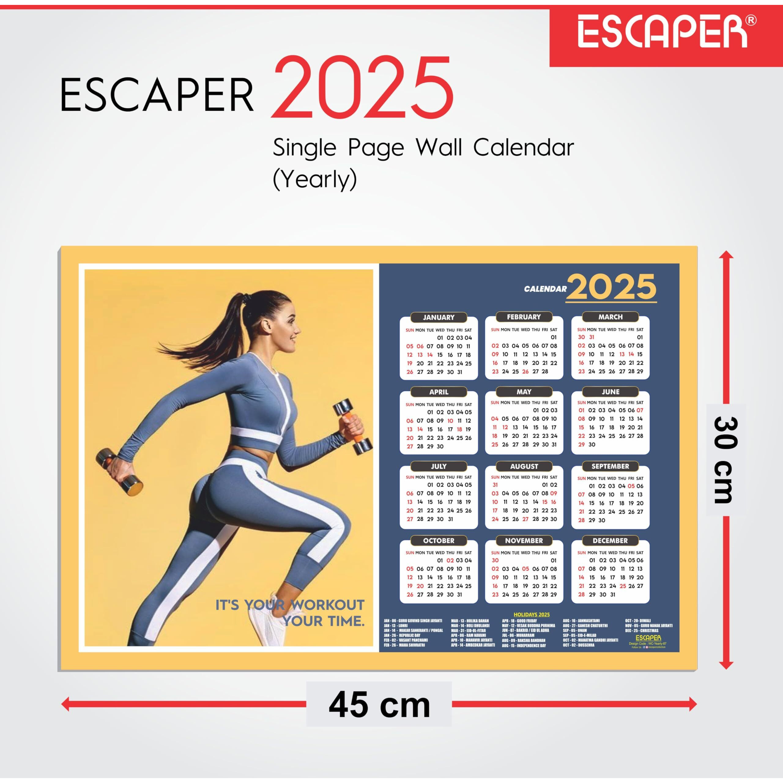 ESCAPER Zumba Wall Calendar 2025 hanging, Dance Wall Calendar 2025 (45 x 30 cm), Aerobics Wall Calendar 2025,New Year Calendar 2025, Dance Wall Decor Art, New Year Gift