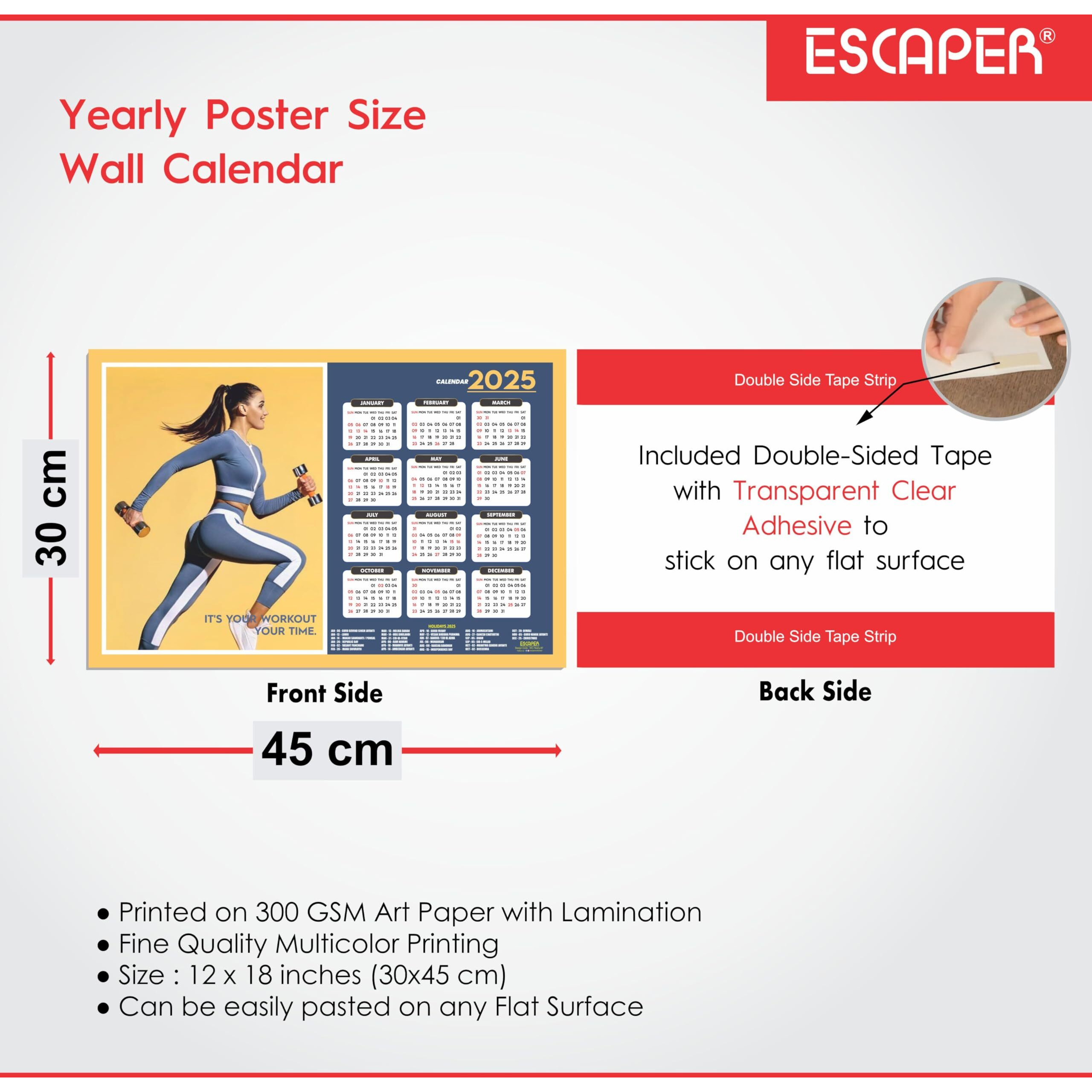 ESCAPER Zumba Wall Calendar 2025 hanging, Dance Wall Calendar 2025 (45 x 30 cm), Aerobics Wall Calendar 2025,New Year Calendar 2025, Dance Wall Decor Art, New Year Gift