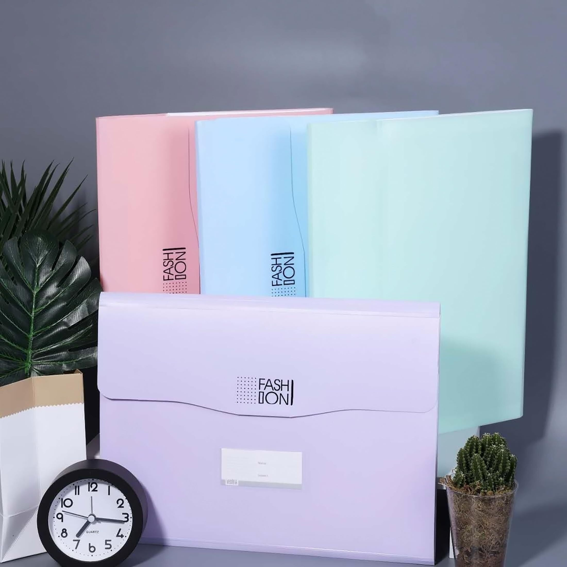 GLUN 11 Pockets File Organizer with Flap, Document Organizer, Folder with Hazy Pink Colour Pouch for School, Home & Office
