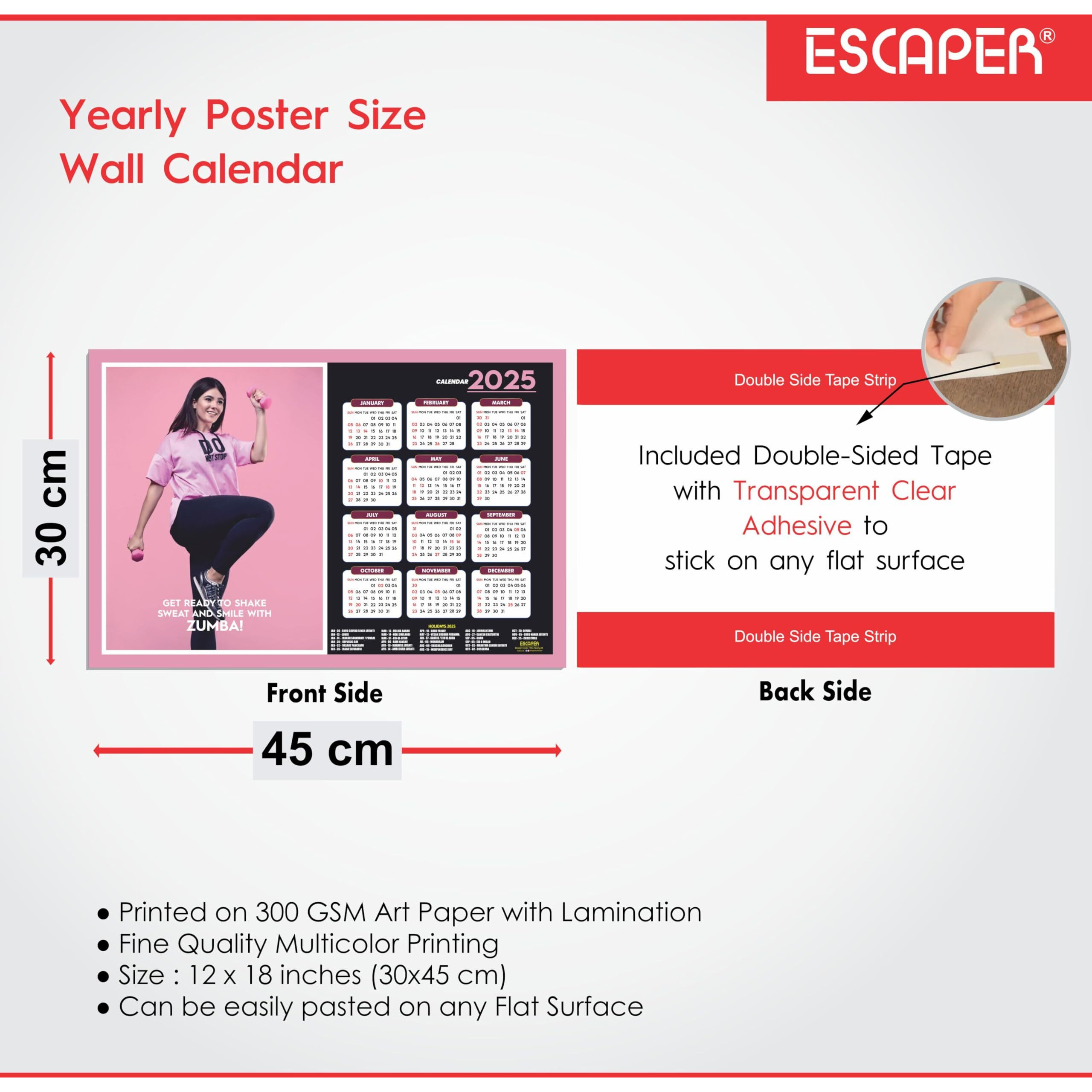 ESCAPER Zumba Wall Calendar 2025 hanging, Dance Wall Calendar 2025 (45 x 30 cm), Aerobics Wall Calendar 2025,New Year Calendar 2025, Dance Wall Decor Art, New Year Gift