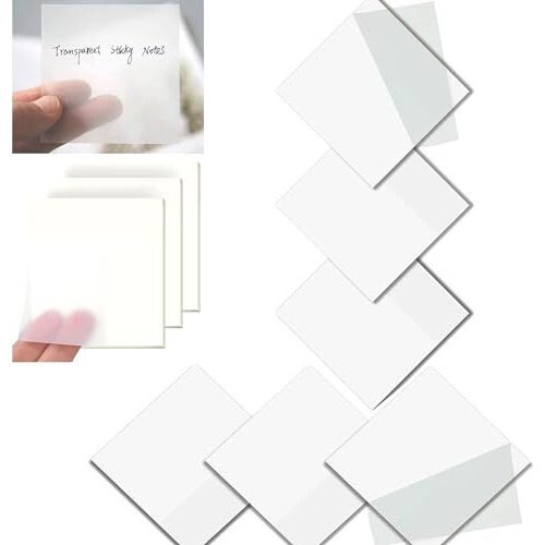 OFIXO Transparent Self-Sticky Note Pads, Clear Notes 76mm X 76mm Transparent Self Adhesive Removable Perfect for Studying and Writing, Sheet 300 Pcs (White)