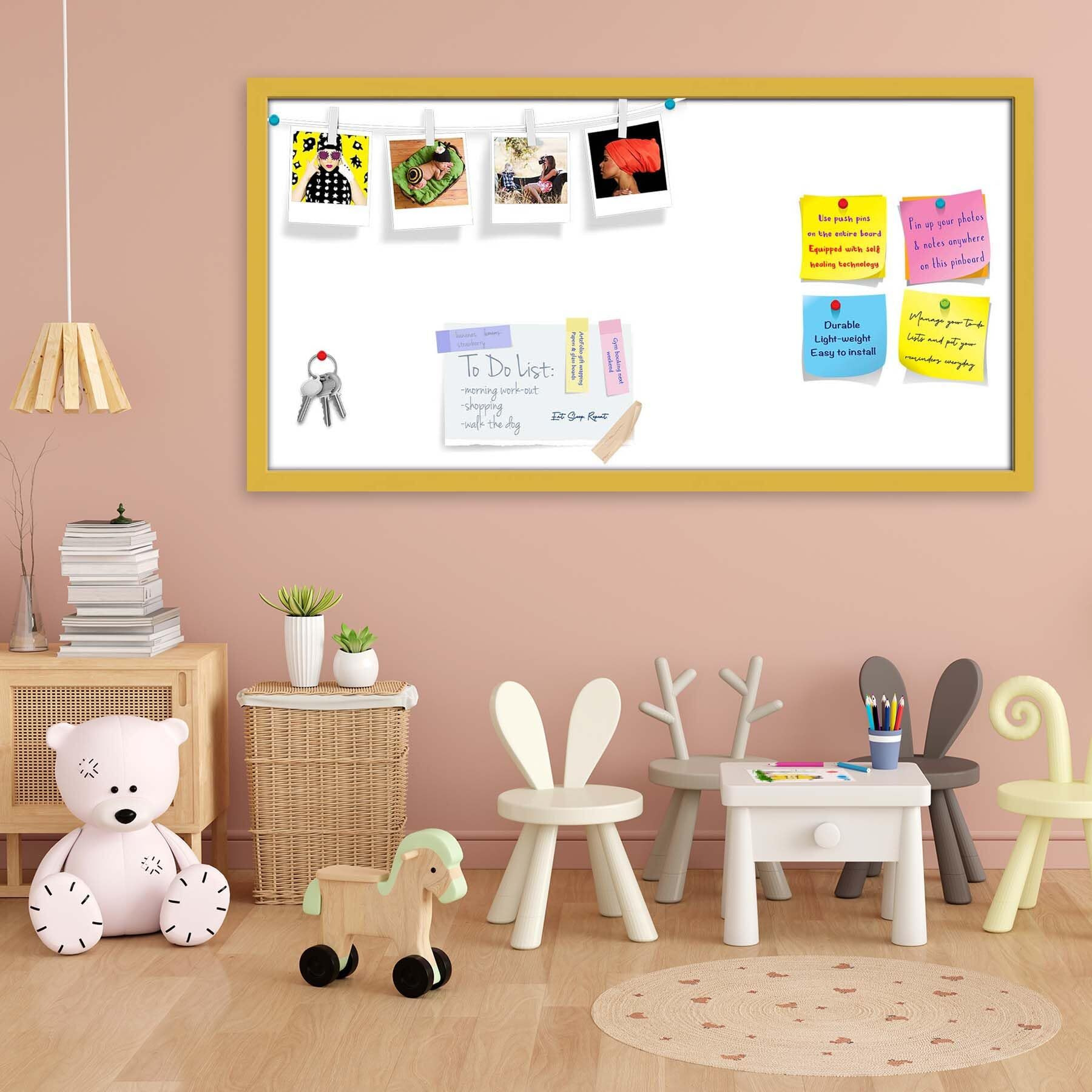 ArtzFolio Whites Family White Colour | Bulletin Board Notice Pin Board | Vision Soft Board Combo with Thumb Push Pins & Sticky Notes | Golden Frame | 36 x 18 inch (91 x 46 cms)