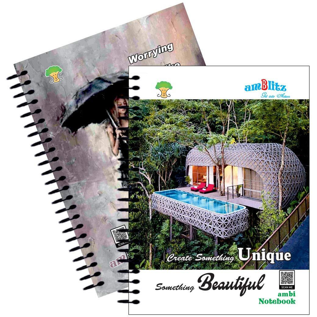 Amblitz 5 Subject Spiral Notebook - 200 Pages, Ruled (A5 Size, Pack of 2, 0317)