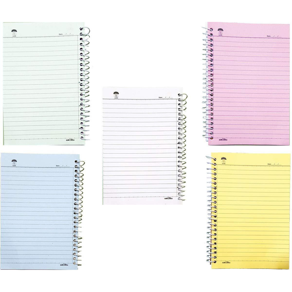 Amblitz 5 Subject Spiral Notebook - 200 Pages, Ruled (A5 Size, Pack of 2, 0317)