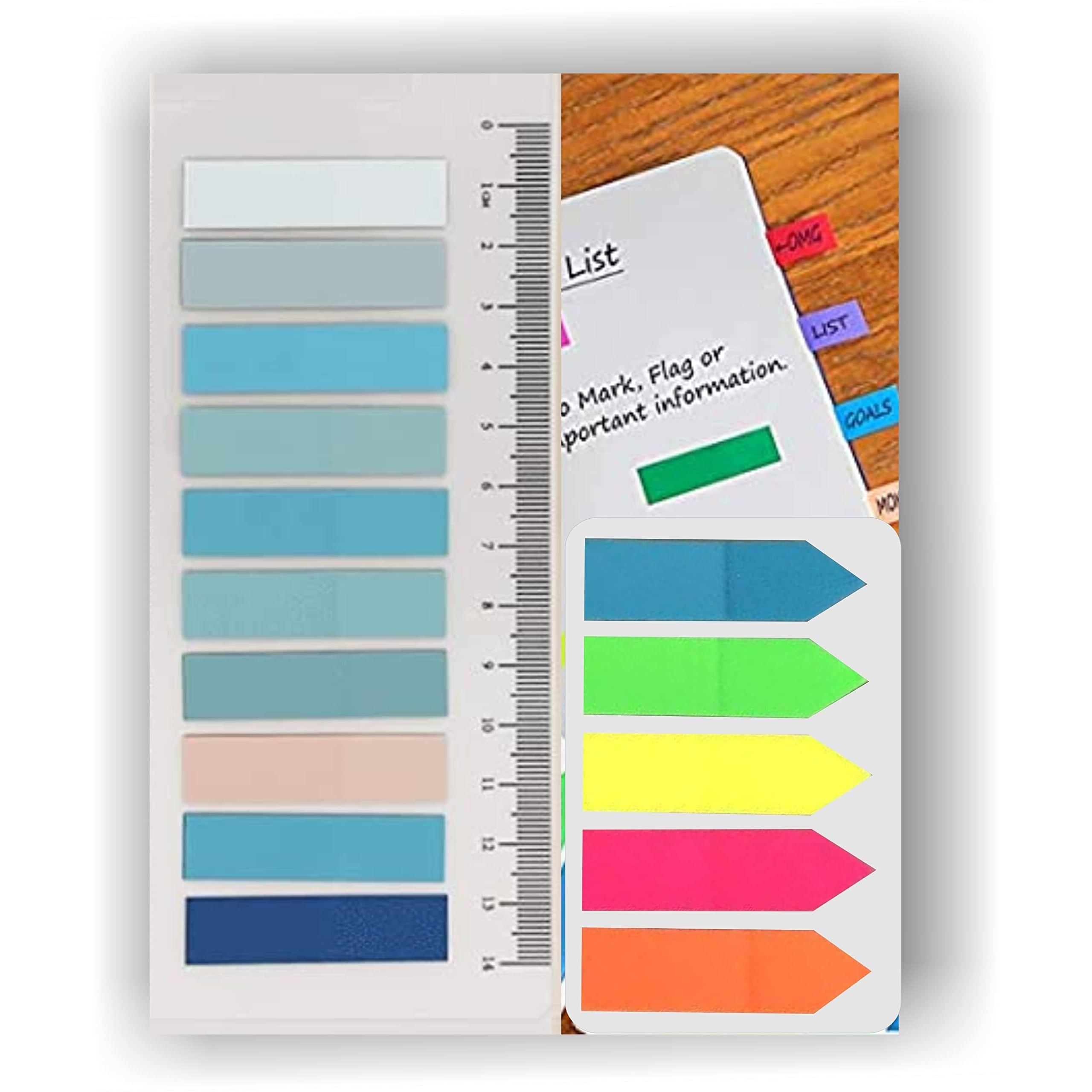 IMPRINT Sticky Tabs | Vintage Morandi Color Tabs 200 | and Fluorescent Arrow Tabs 100 | Repositionable and Waterproof