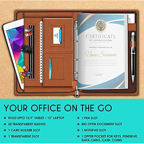 WHNOATOC Multipurpose Leatherette Professional File Folders for Certificates,Documents Holder, Document Bag, Portfolio, Executive File Legal Size Documents Holder with 20 Leafs for Men and Women,1pack