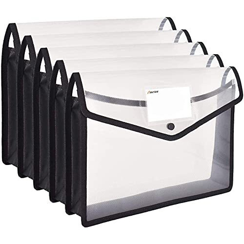 WHNOATOC Pack 5 Documents Holder Envelope Folder,File Storage Bag with Snap Button Transparent Plastic Files for Certificate File Holder/Document Folder for Certificate Legal Documents Organizers