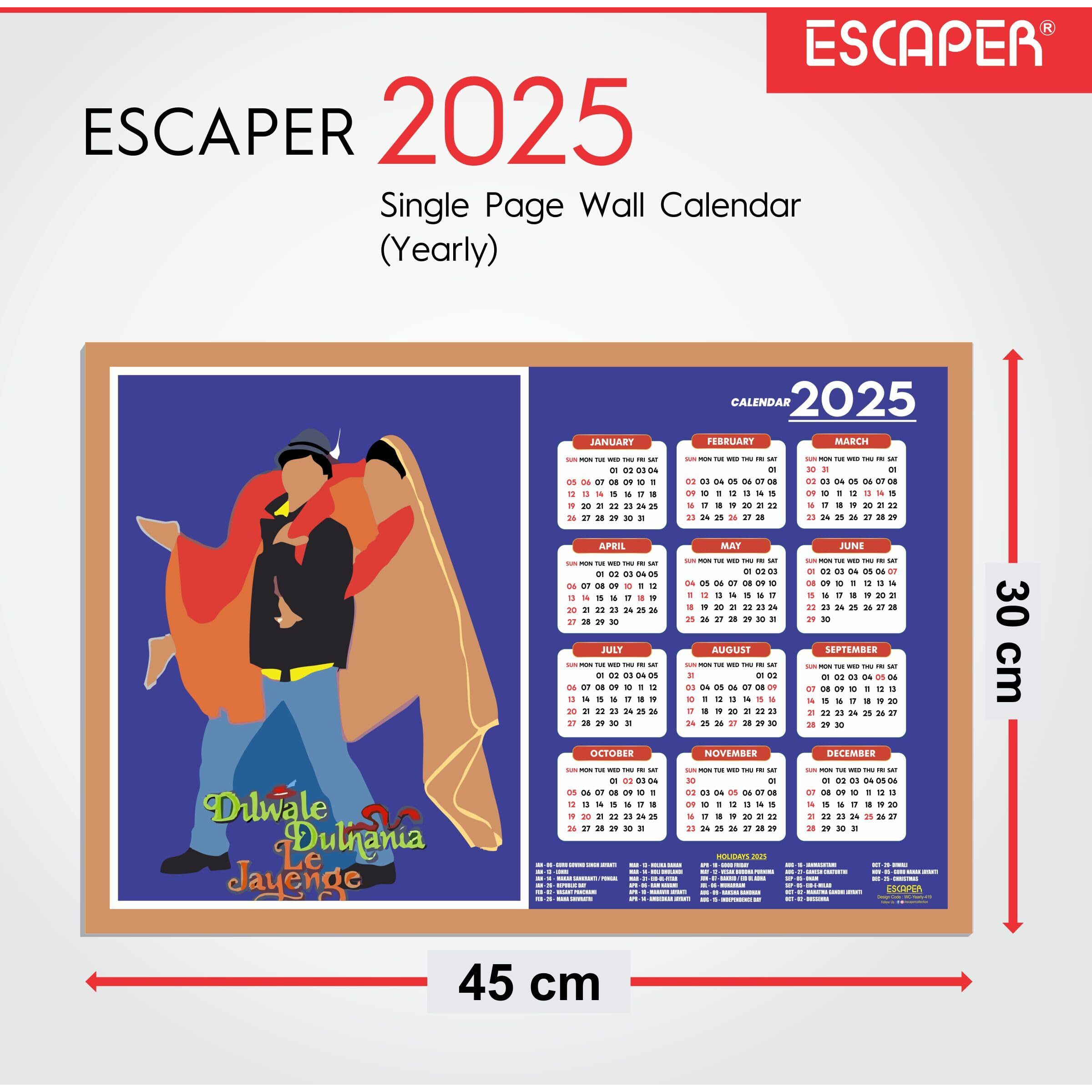ESCAPER Famous Bollywood Dialogues Wall Calendar 2025 (45 x 30 cm), Bollywood Actors Dilogues Wall Calendar 2025, Cinema Wall Calendar 2025 hanging, Bollywood Wall Calendar 2025