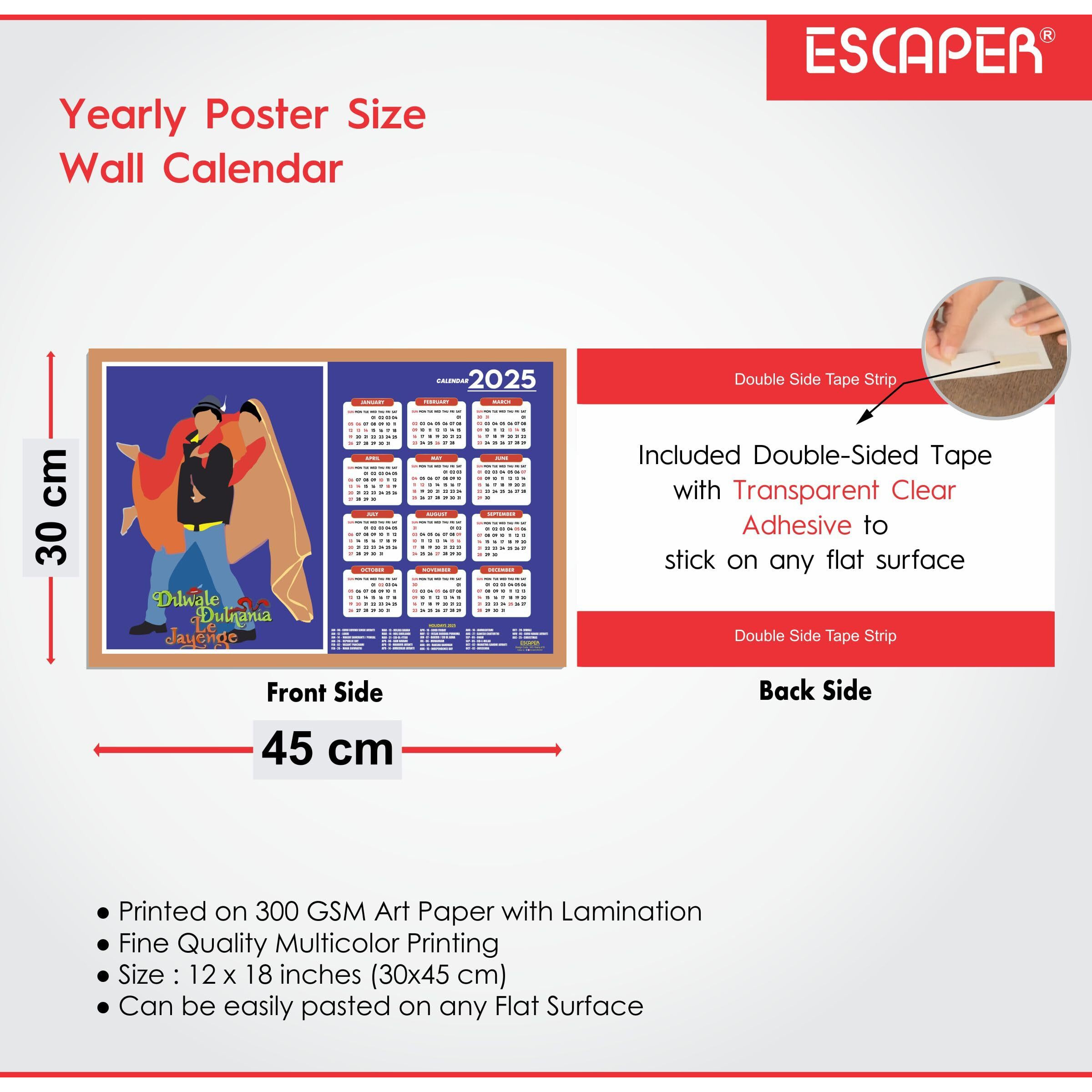 ESCAPER Famous Bollywood Dialogues Wall Calendar 2025 (45 x 30 cm), Bollywood Actors Dilogues Wall Calendar 2025, Cinema Wall Calendar 2025 hanging, Bollywood Wall Calendar 2025