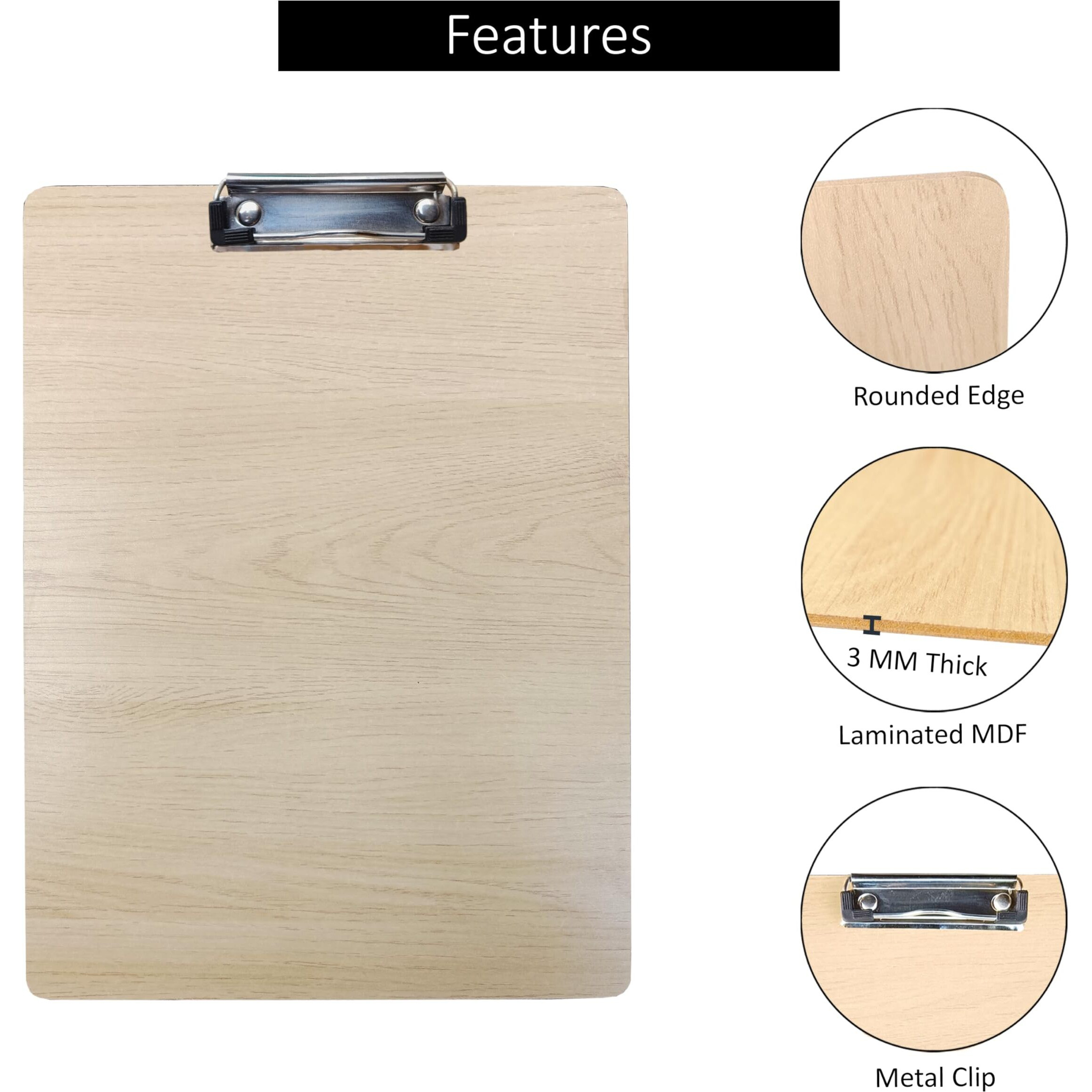 Eduway Exam Board Wooden/Writing/Clipboard  Lightweight MDF | Heavy Duty Clip for Office, School, Home, College, Shop - Teak Pack of 1 (Size- 34x24 Cms)
