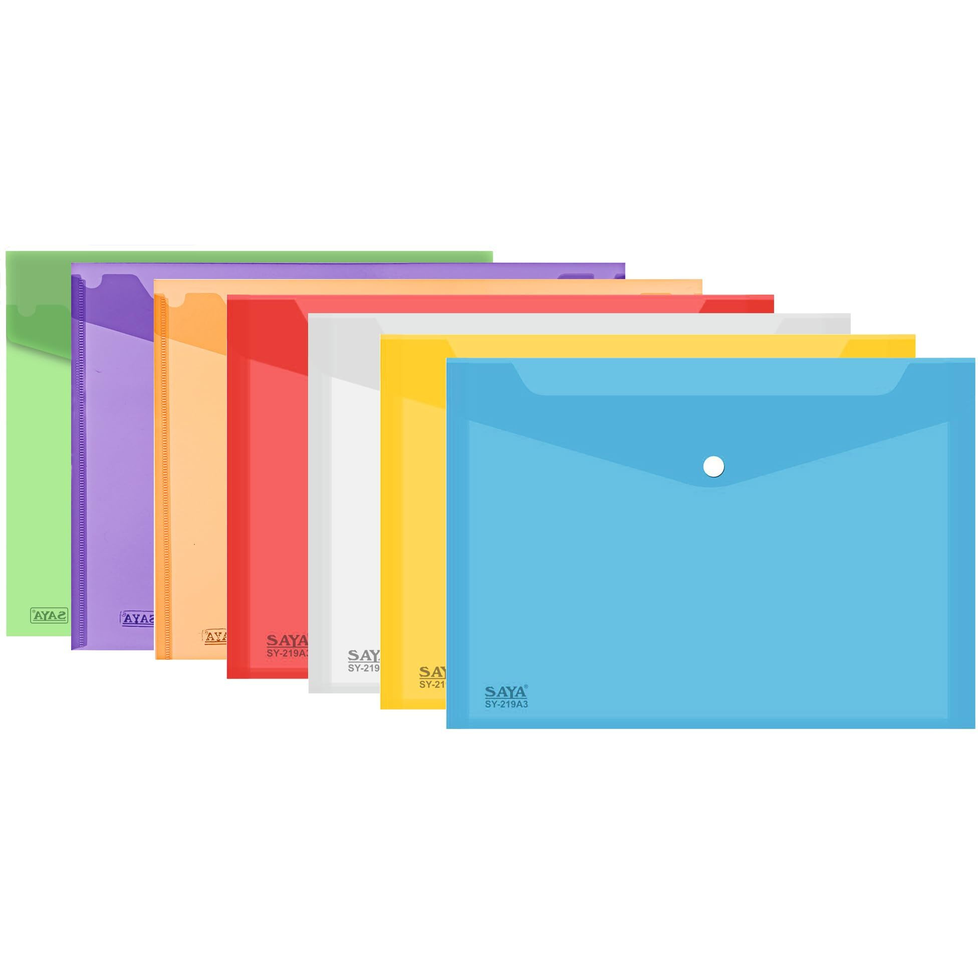 Saya My Clear Bag Documents Organizer  Waterproof A4 File Folder with Snap Closure Random Color (Pack of 12)  Durable, Stylish & Secure Paper Storage Solution