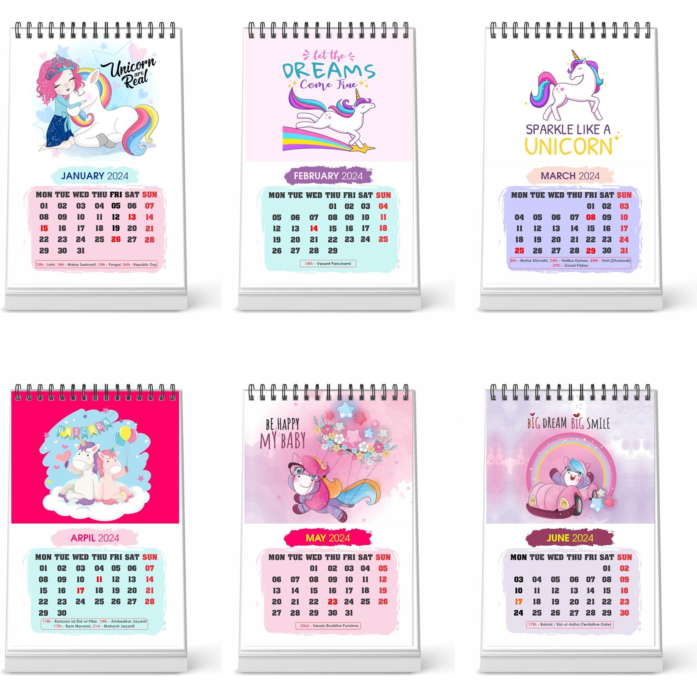 ESCAPER Unicorn Theme Desk Calendar & I can Motivational Desk Calendar 2024 Combos