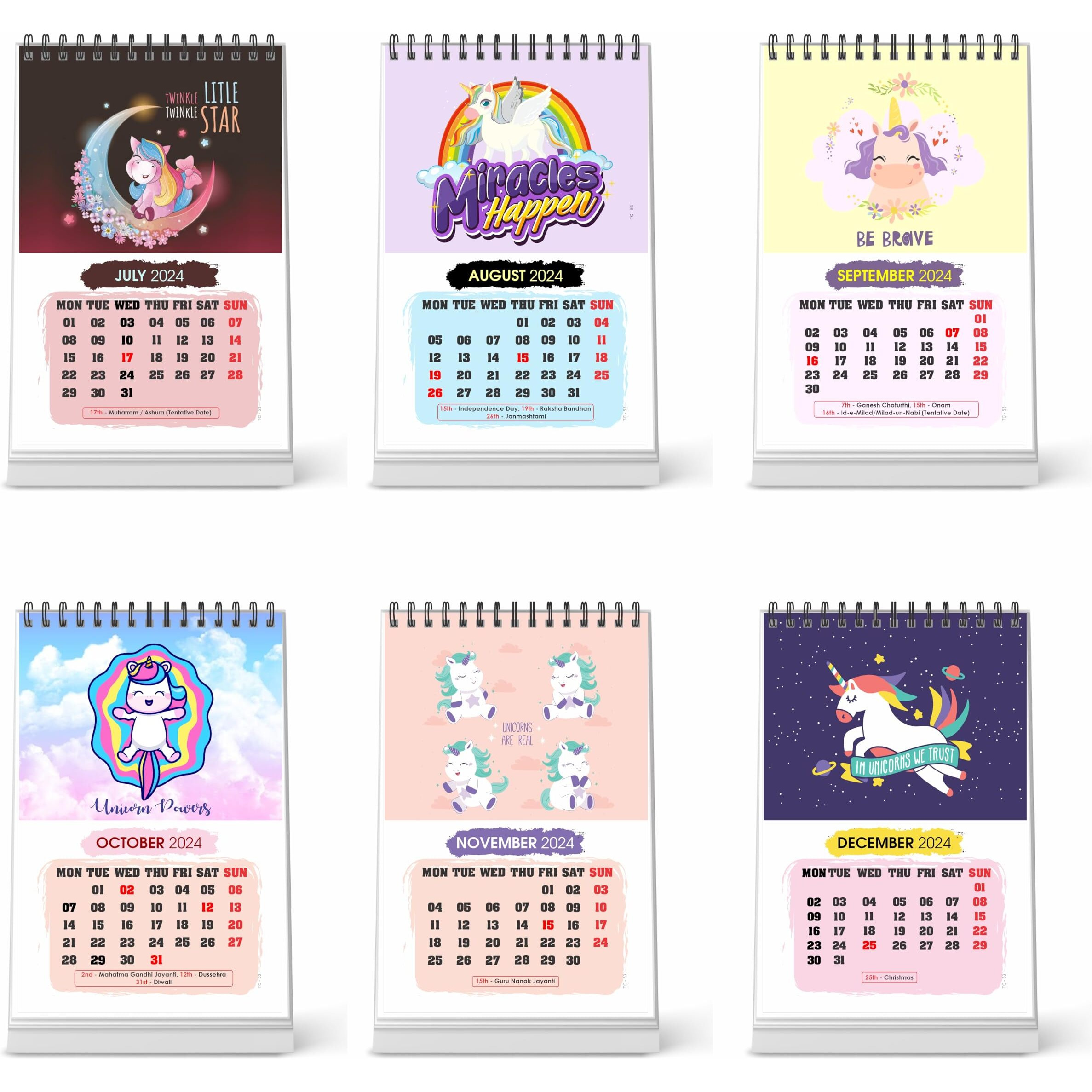 ESCAPER Unicorn Theme Desk Calendar & I can Motivational Desk Calendar 2024 Combos