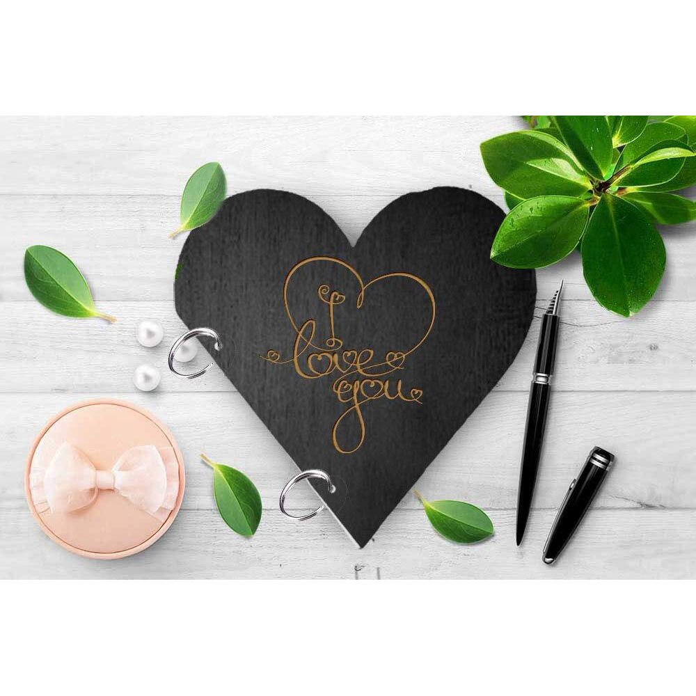 DI-KRAFT Printed Heart Shaped Writing Diary Journal Notepad Sketchbook Unruled Smooth Paper Sheets Notebook Planner Diaries for Loved Ones Valentine Gift - Black, 7 x 7 Inch