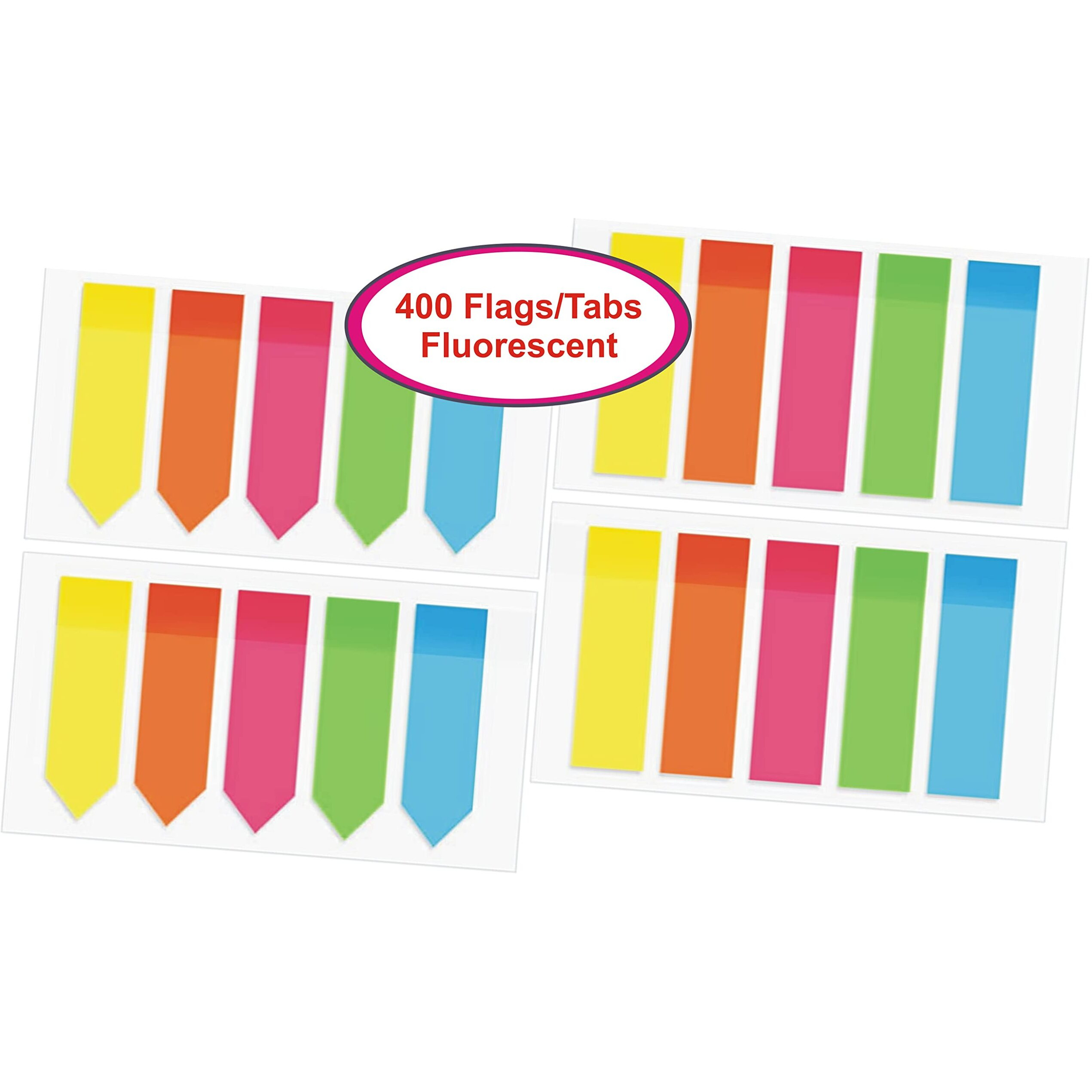 IMPRINT 400 TABS - 200 Flat Type Flags and 200 Arrow Flags Fluorescent Self Sticky Notes- Dimension 4.5 cm x 1.3 cm Each Color
