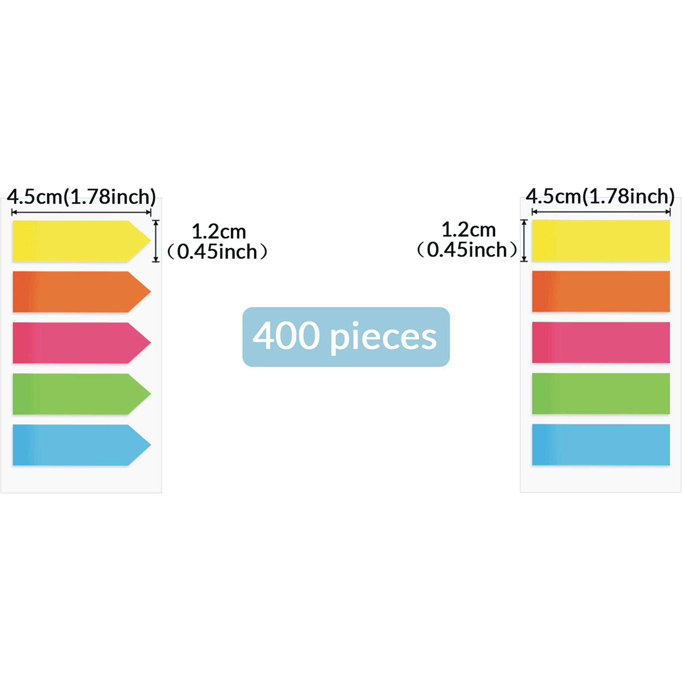 IMPRINT 400 TABS - 200 Flat Type Flags and 200 Arrow Flags Fluorescent Self Sticky Notes- Dimension 4.5 cm x 1.3 cm Each Color