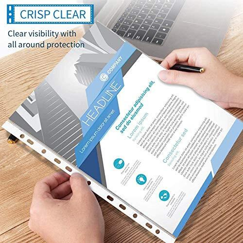 WHNOATOC 25 Pack 300 Micron Sheet Protectors,Heavyweight Non-Glare,Plastic Clear Folder Leafs Document Sleeves,Reinforced 11-Hole, Acid-Free, Archival Safe for Documents and Photos (A-4 Size)