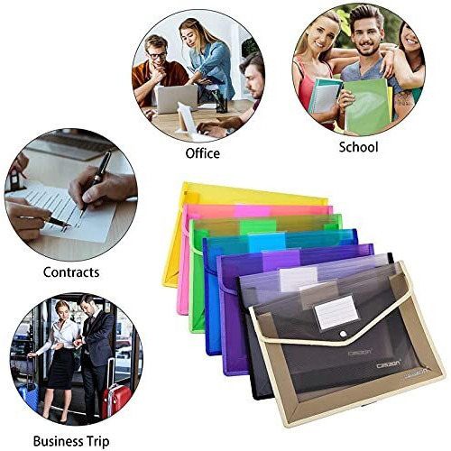 WHNOATOC Pack 5 Documents holder Envelope Folder,File Storage Bag with Snap Button Transparent Plastic files Certificate File Holder/Document Folder for Certificate Legal Document Organizer Multicolor