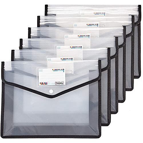 FEDUS Document holder Envelope Folder,File Storage Bag with Snap Button Transparent Plastic files for document Certificate File Holder/Document Folder for Certificates Legal Documents Organizer,Pack 6