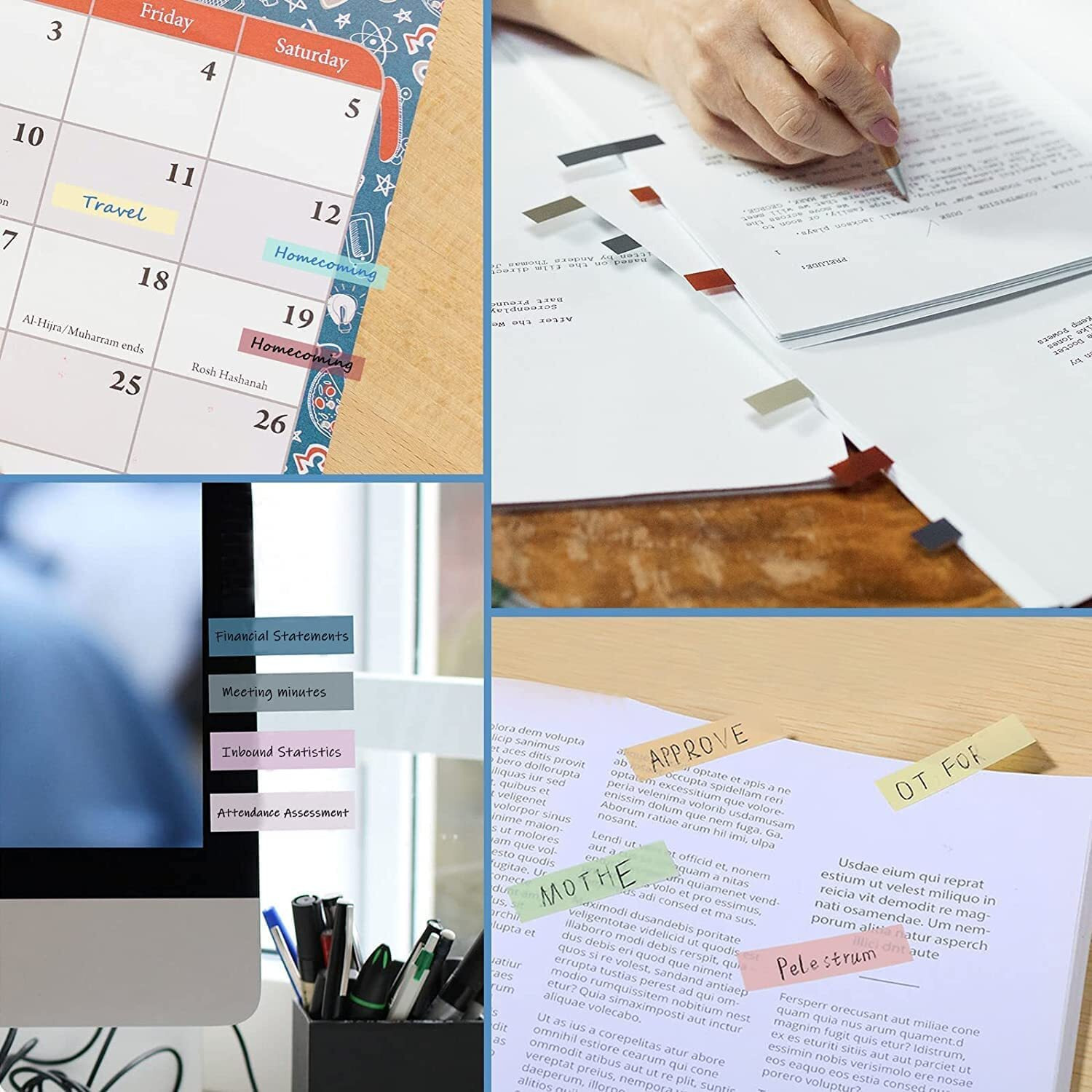 IMPRINT Sticky Index Tabs Morandi Page Flags Book Annotating Markers & Transparent Sticky Notes 3x3 Inch Clear See Through Pads Annotation Color Memo Waterproof Stick Notes | 1500 Pcs