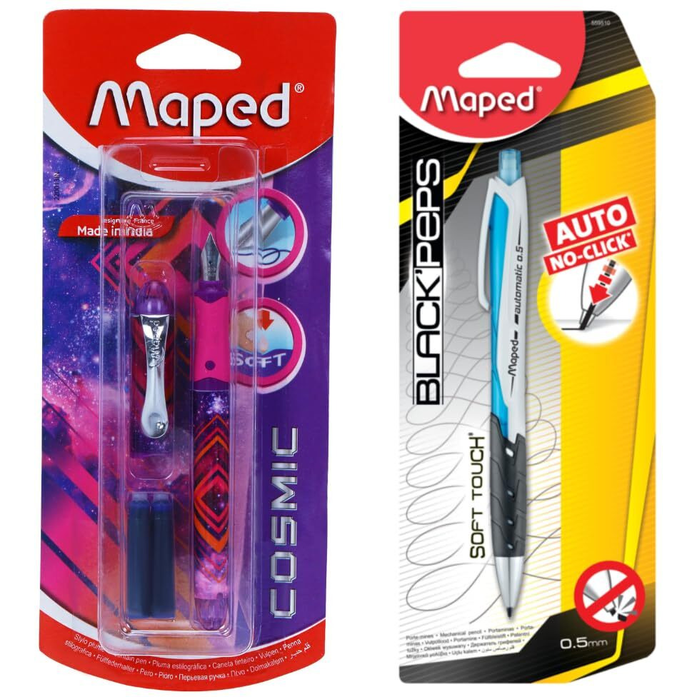 MAPED Writing Kit - 2Pcs set|Cosmic Fine Point Fountain Pen|Comfortable Grip For Extra Smooth Writing|0.5mm Automatic Lead Mechanical Pencil|Stationery |Ink Pen| Mechanical Pencil| Fountain Pen