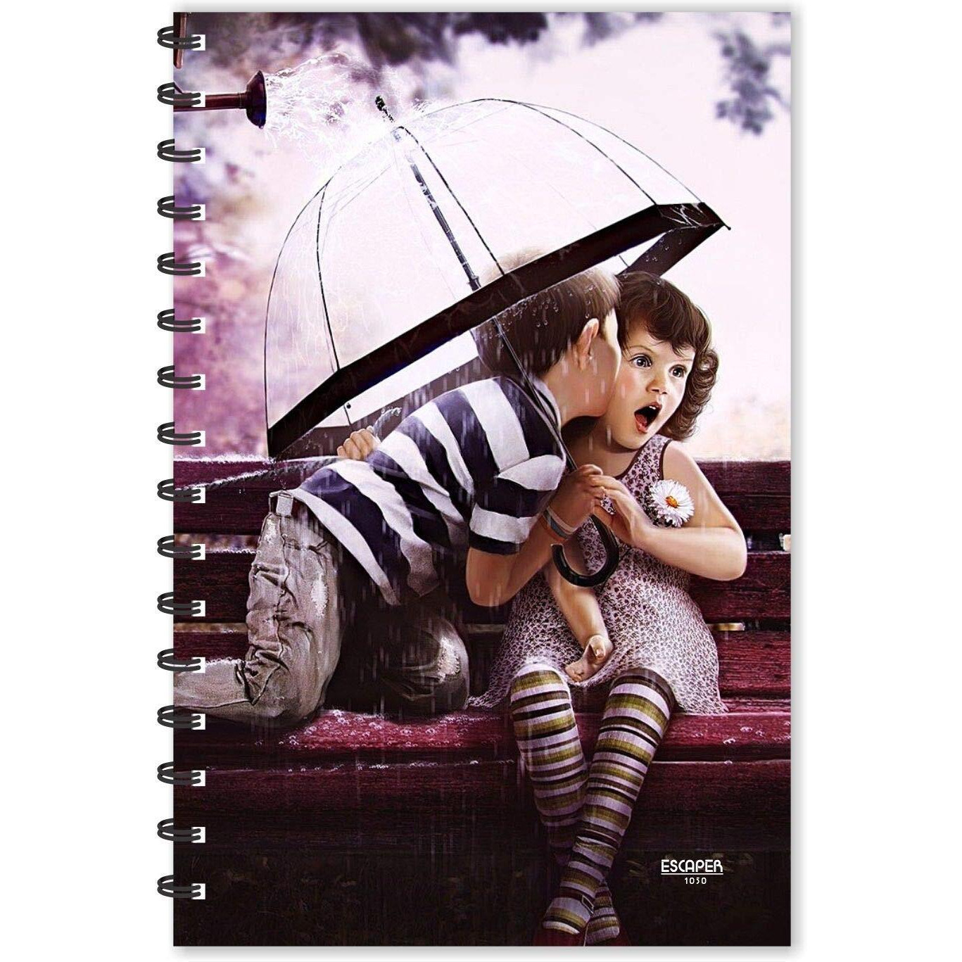 ESCAPER Boy Kiss Girl on Bench in Garden Under Umbrella Diary, Ruled - A5 Size - 8.5 x 5.5 inches Designer Diary, Diary Notepad, Diary for Office, Diary for Gift