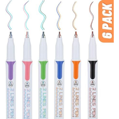 SHUTTLE ART 2 in 1 Colored Gel Pen, Dual Line Fine Piont 0.5mm Curve Highlighter Pen with 12 Colors, Drawing Pen Set for Journaling Scrapbook Note Taking Supplies,Pack of 6 Pens
