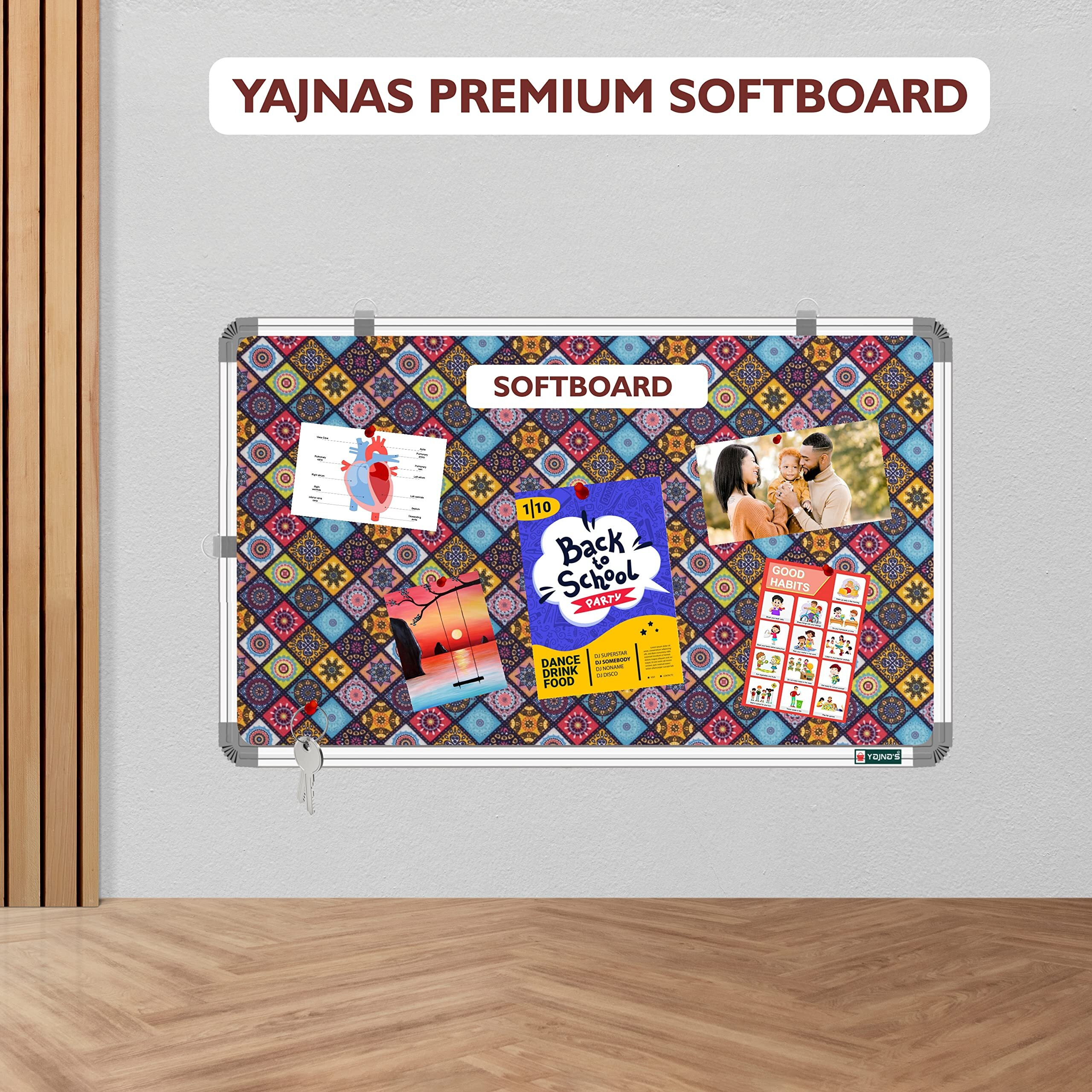 YAJNAS 58.5x28 CM Premium Material Golden Galaxy Designed Notice Board/Pin-up Board/Soft Board/Bulletin Board/Pin-up Display Board for Study Room, Home, Office & School Use