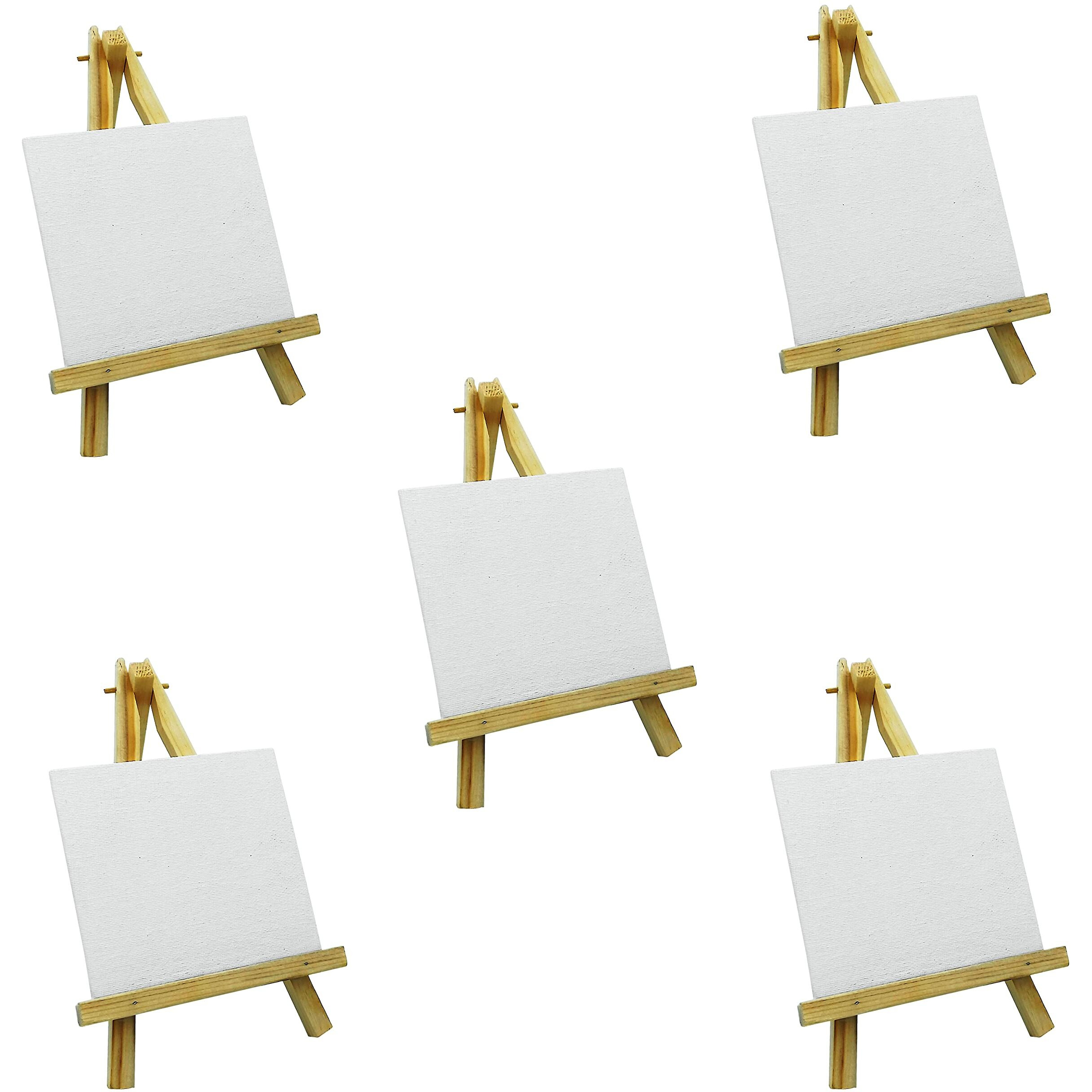 Eduway 6 Inch Mini Wooden Display Easel Tripod Stand for/Sketch Accessories/Natural Craft/Art/Painting/Mini Canvas/Photo Frame/Business Card/Display with 5x5 Inch Canvas(10 PCS).