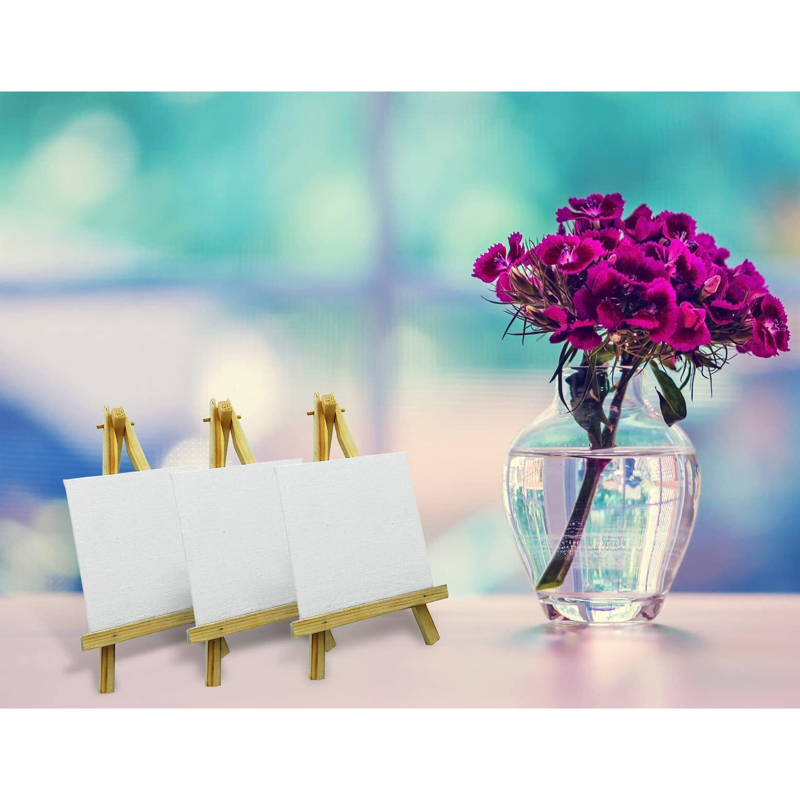 Eduway 6 Inch Mini Wooden Display Easel Tripod Stand for/Sketch Accessories/Natural Craft/Art/Painting/Mini Canvas/Photo Frame/Business Card/Display with 5x5 Inch Canvas(10 PCS).