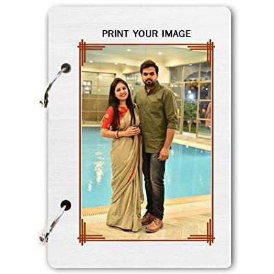 DI-KRAFT Handcrafted Wooden Printed Cover Smooth Paper Writing Daily Personalized Photo Diary Notebook Journal Planner Unruled Notepad Personal Diaries for Men and Women - White