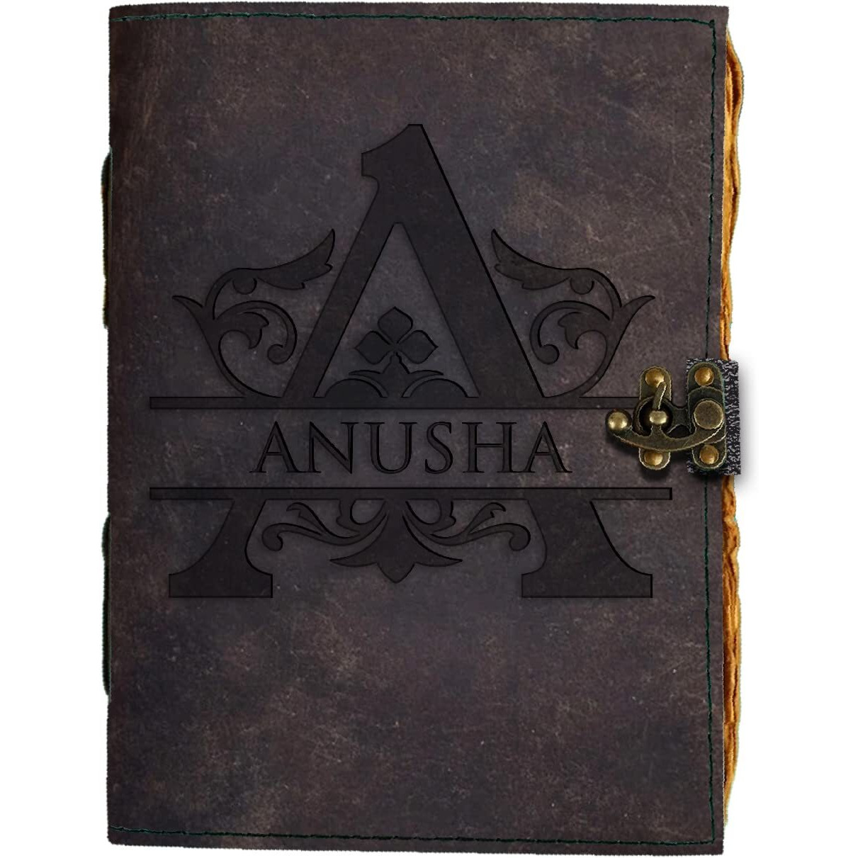 DI - KRAFT Handcrafted Personalised Leather Diary Anusha Printed Notebook with 200 Unruled Pages for Office and Personal Use (A5)