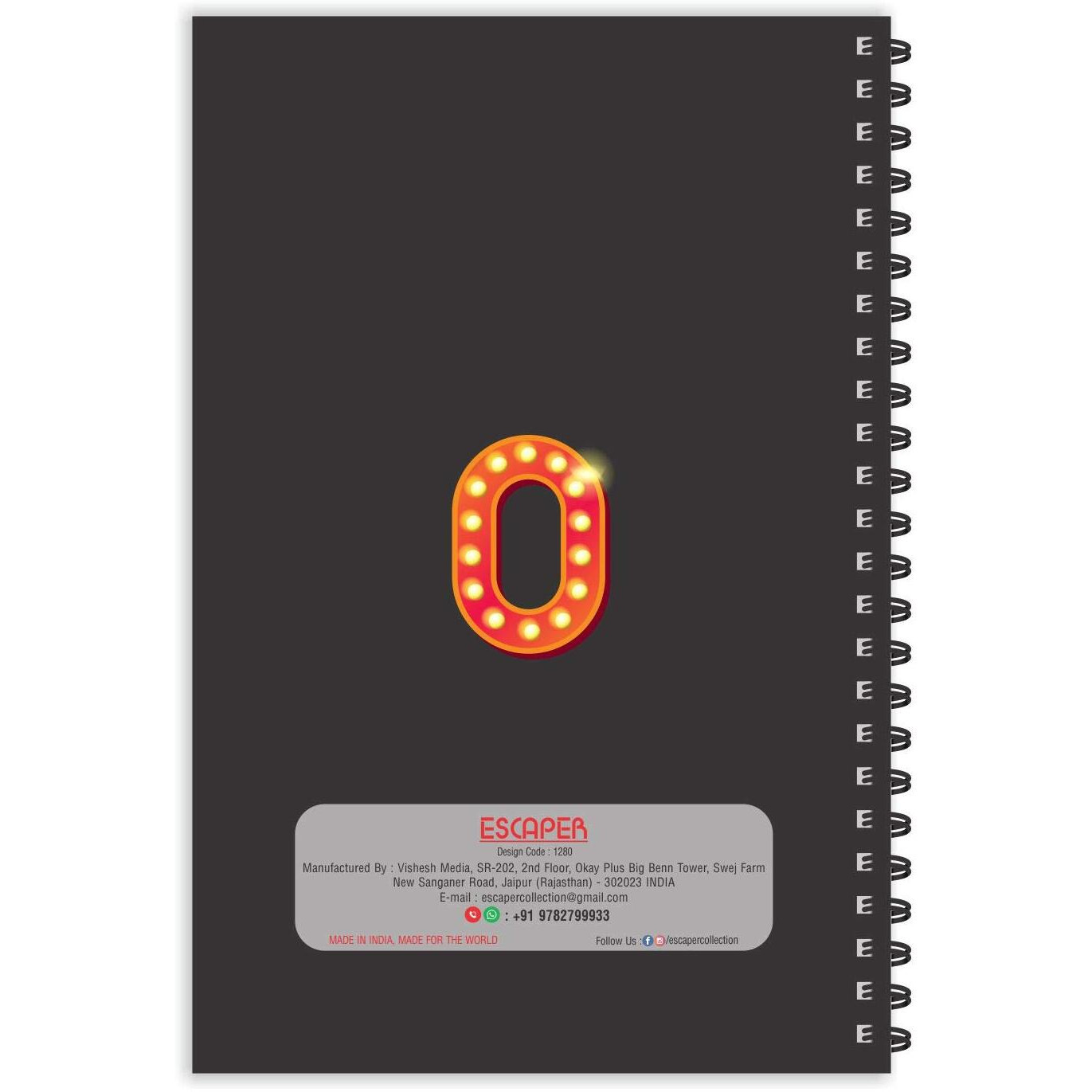 ESCAPER Number 0 - Numeric Diary, Ruled - A5 Size - 8.5 x 5.5 inches Letter 0 Diary, Numbers Diary, Numeric Letters Diary, Diary Notepad, Diary for Office, Diary for Gift