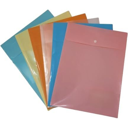 WHNOATOC Document Holder Envelope Folder,File Storage Bag with Snap Button Transparent Plastic File for documents File Holder/Document Folder for Certificates Legal Documents Organizers, Pack of-5