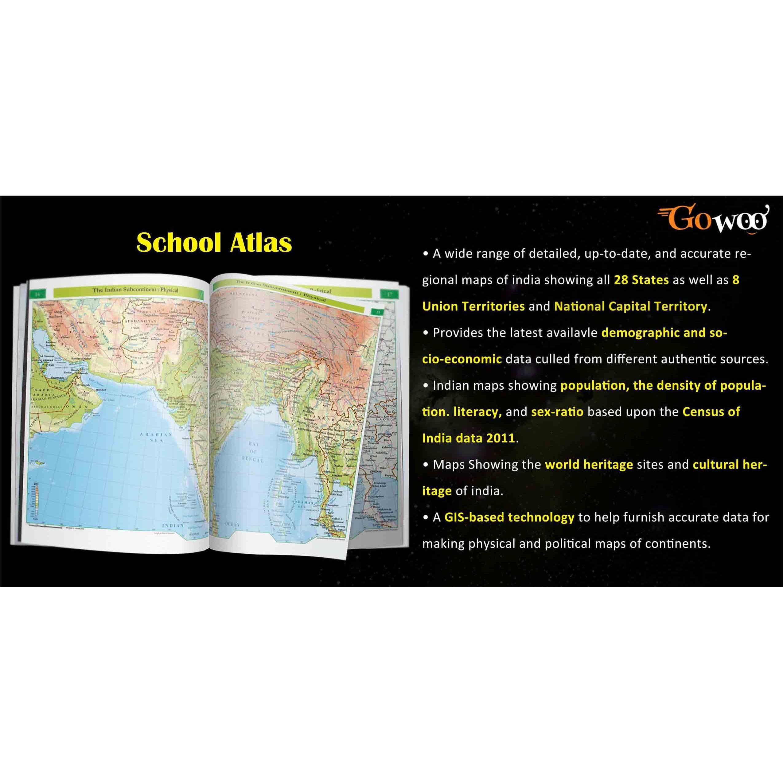 SMALL - 100 India RIVER OUTLINE FOR SCHOOL, 2 IN 1 India POLITICAL AND PHYSICAL Chart IN HINDI and SCHOOL ATLAS (ENGLISH) - MAPLITHO | Set of 3