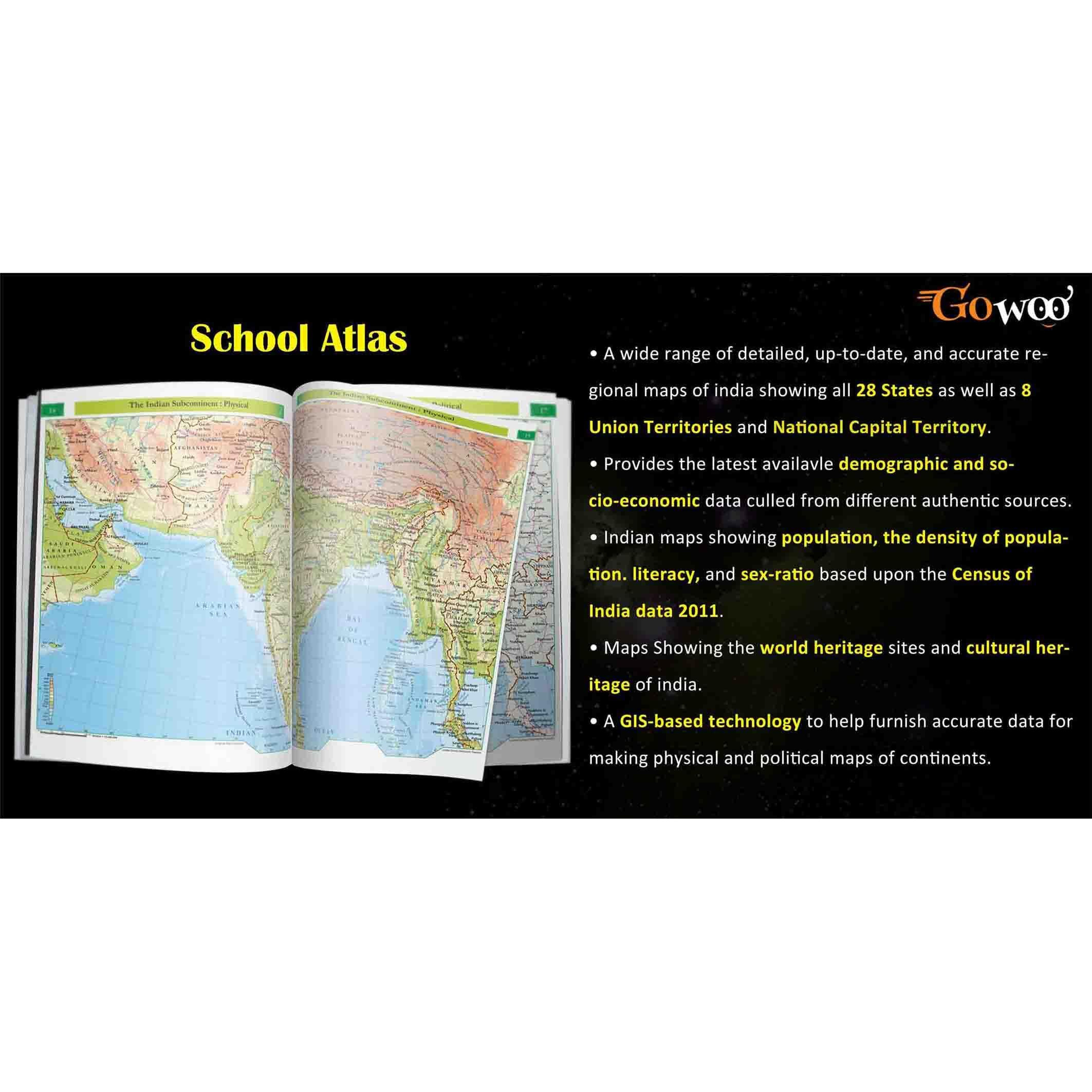 SMALL - 100 WORLD RIVER OUTLINE FOR SCHOOL, 2 IN 1 WORLD POLITICAL AND PHYSICAL Chart IN HINDI and SCHOOL ATLAS (ENGLISH) - MAPLITHO | Set of 3