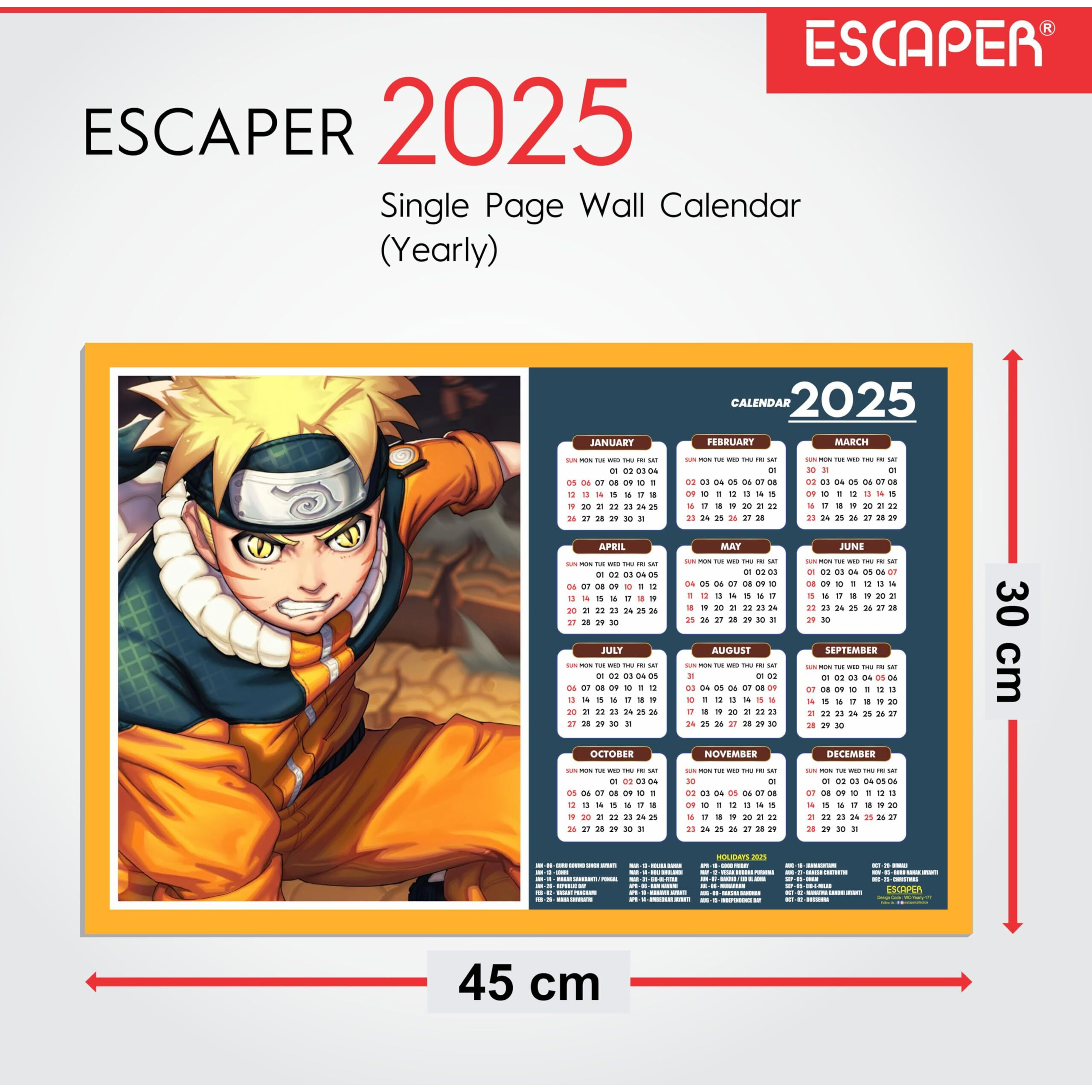 ESCAPER Anime Wall Calendar 2025 hanging (45 x 30 cm), Anime Wall Calendar 2025, One Piece Anime Wall Calendar 2025, Anime Gifts, Anime Wall Dcor, New Year Calendar 2025