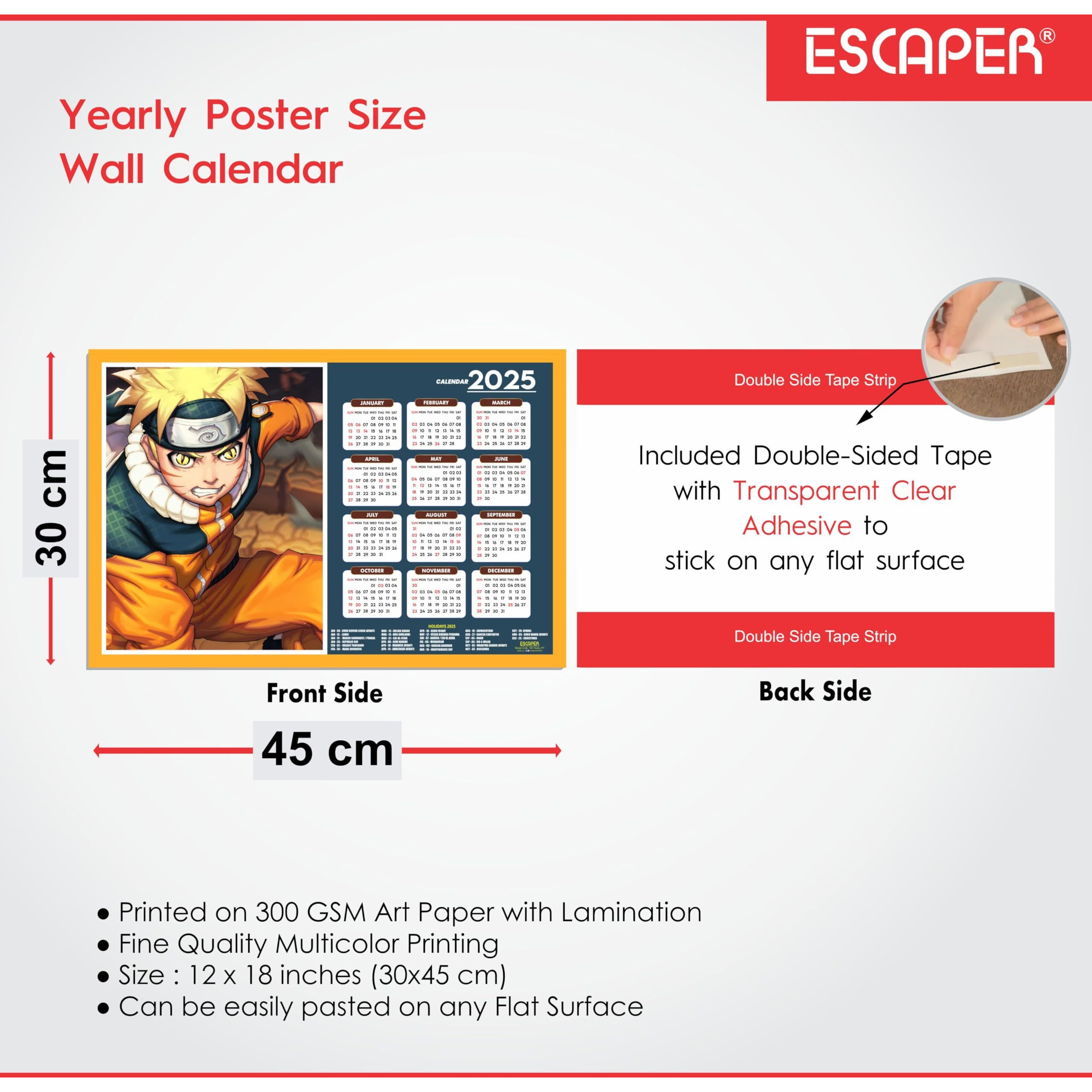 ESCAPER Anime Wall Calendar 2025 hanging (45 x 30 cm), Anime Wall Calendar 2025, One Piece Anime Wall Calendar 2025, Anime Gifts, Anime Wall Dcor, New Year Calendar 2025