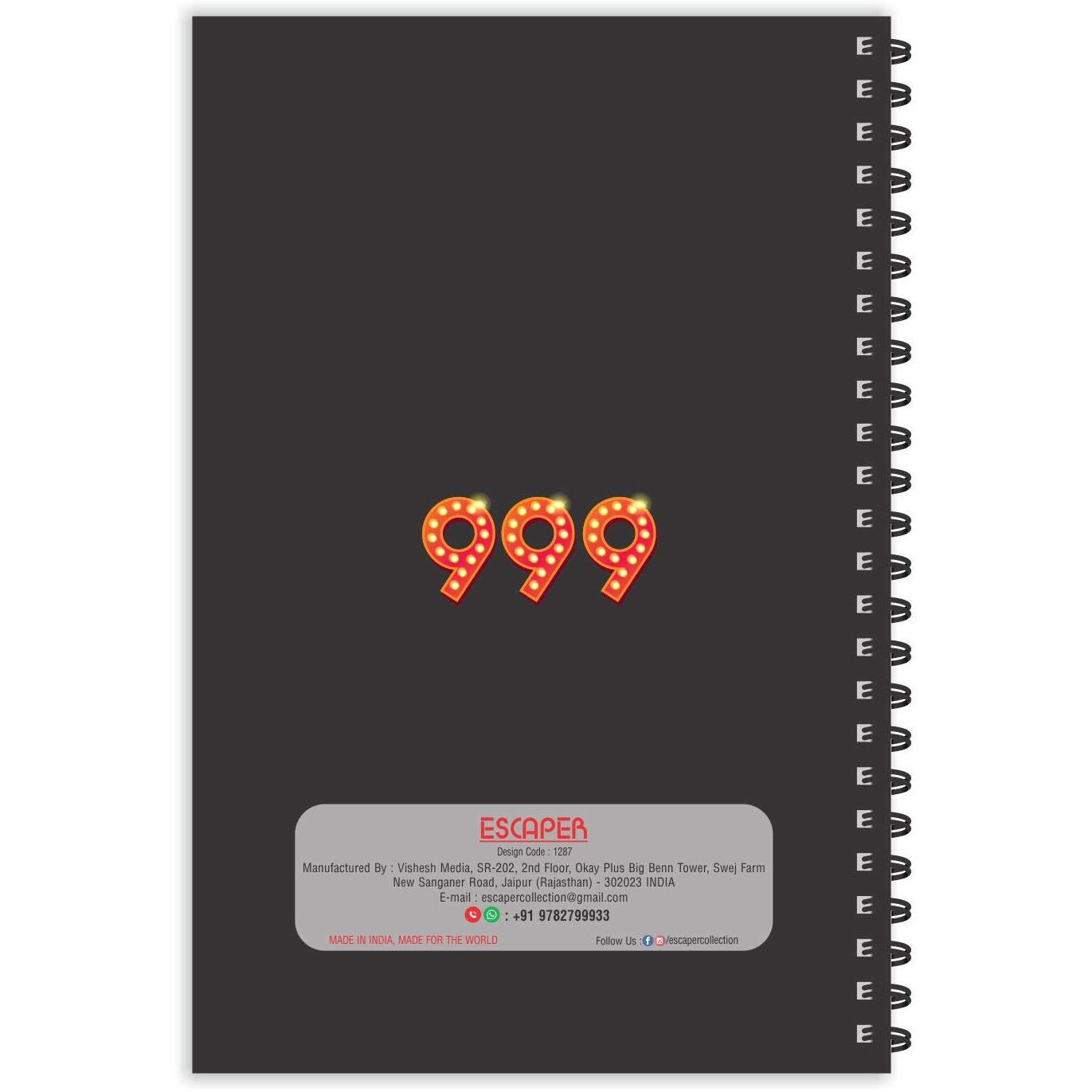 ESCAPER Number 999 - Numeric Diary, Ruled - A5 Size - 8.5 x 5.5 inches Lucky Number Diary, Numbers Diary, Numeric Letters Diary, Diary Notepad, Diary for Office, Diary for Gift