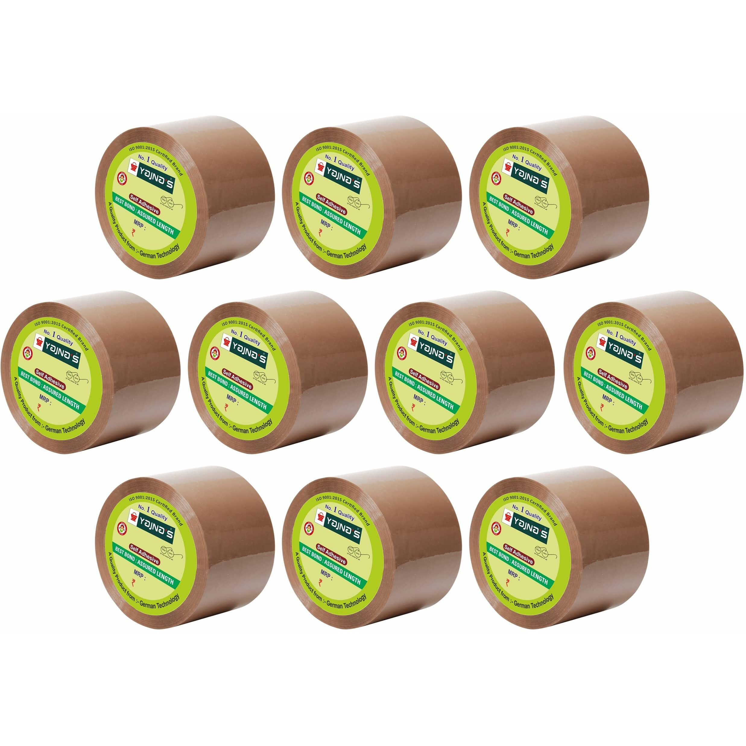 YAJNAS 72mm x 35 Meters, Pack of 10, Brown BOPP Tape Self Adhesive High-Strength Packing Tape Rolls, Packaging Tape | Brown Cello Tape | e Commerce Packaging Tape for Home, Office use & Box Packaging