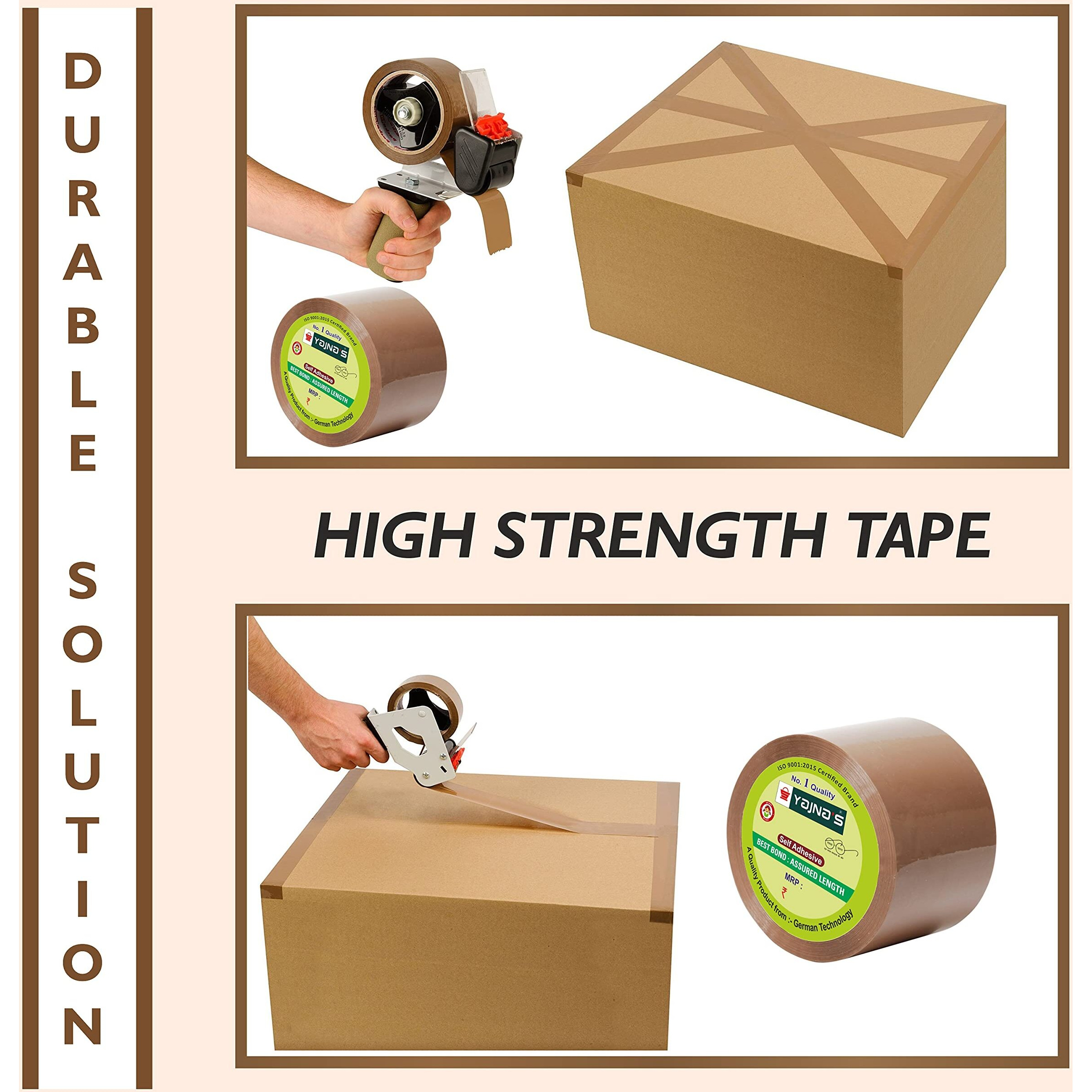 YAJNAS 48mm x 35 Meters, Pack of 5, Brown BOPP Tape Self Adhesive High-Strength Packing Tape Rolls, Packaging Tape | Brown Cello Tape | e Commerce Packaging Tape for Home, Office use & Box Packaging