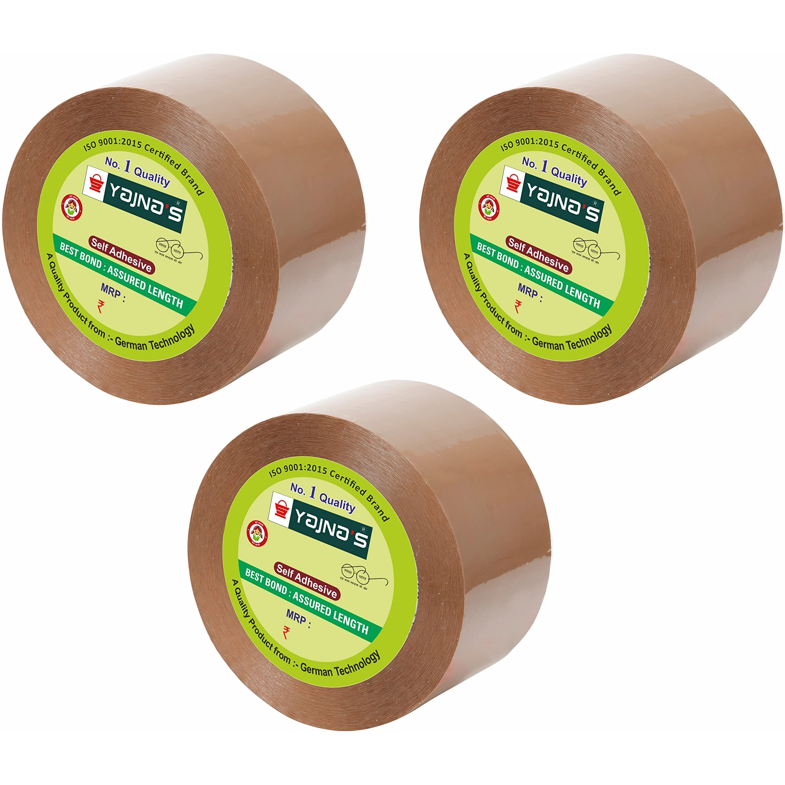 YAJNAS 48mm x 200 Meters, Pack of 3, Brown BOPP Tape Self Adhesive High-Strength Packing Tape Rolls, Packaging Tape | Brown Cello Tape | e Commerce Packaging Tape for Home, Office use & Box Packaging