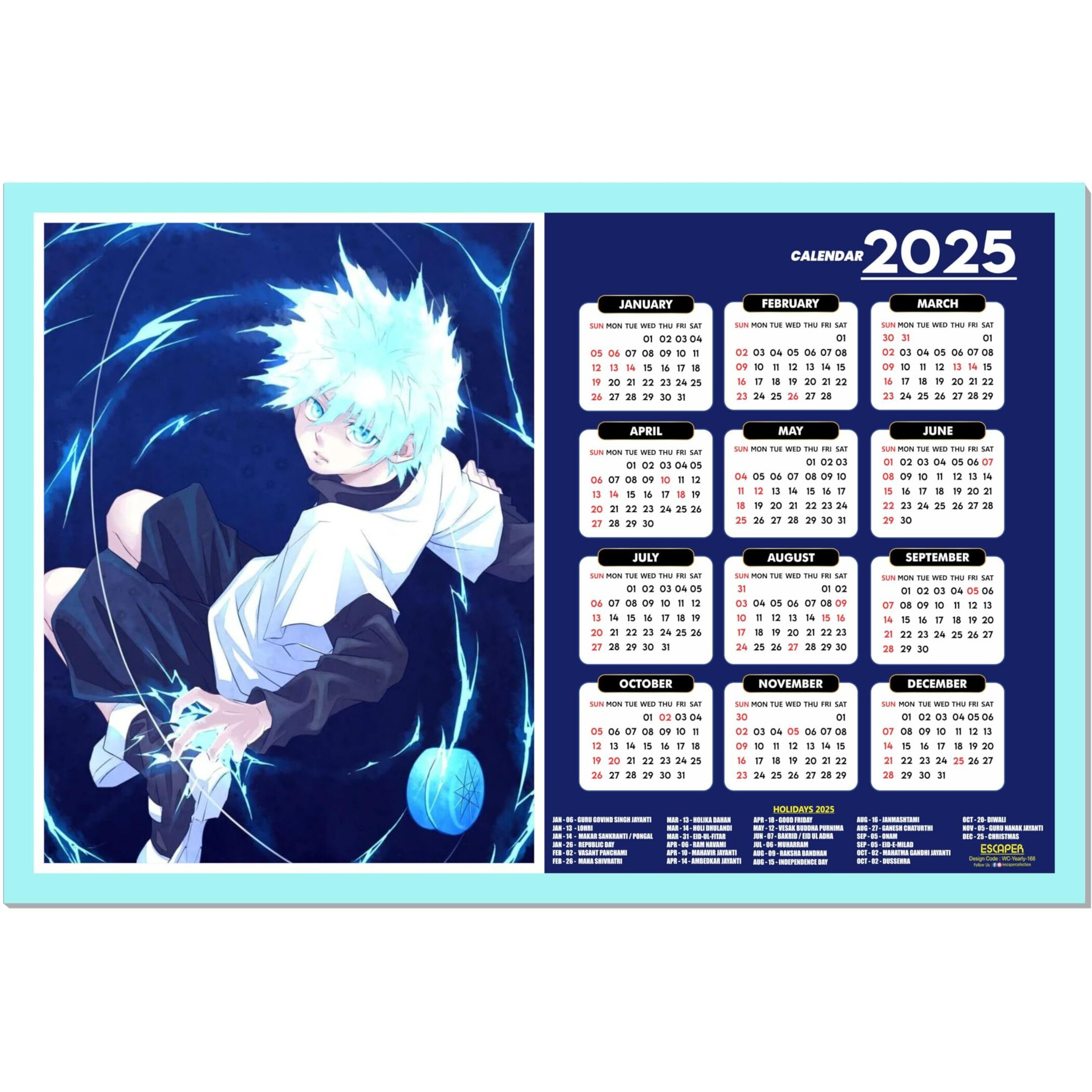 ESCAPER Anime Wall Calendar 2025 hanging (45 x 30 cm), Anime Wall Calendar 2025, One Piece Anime Wall Calendar 2025, Anime Gifts, Anime Wall Dcor, New Year Calendar 2025