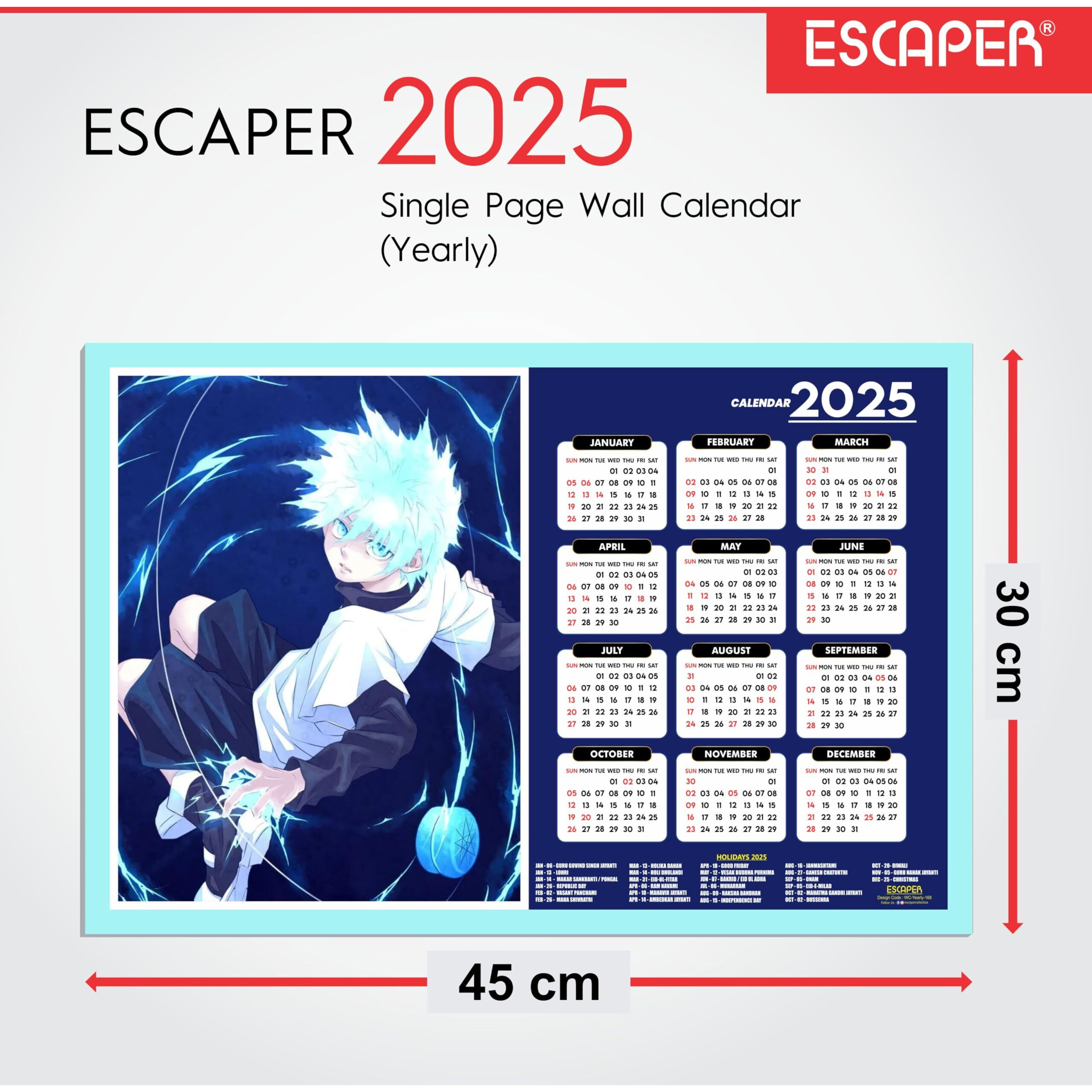 ESCAPER Anime Wall Calendar 2025 hanging (45 x 30 cm), Anime Wall Calendar 2025, One Piece Anime Wall Calendar 2025, Anime Gifts, Anime Wall Dcor, New Year Calendar 2025
