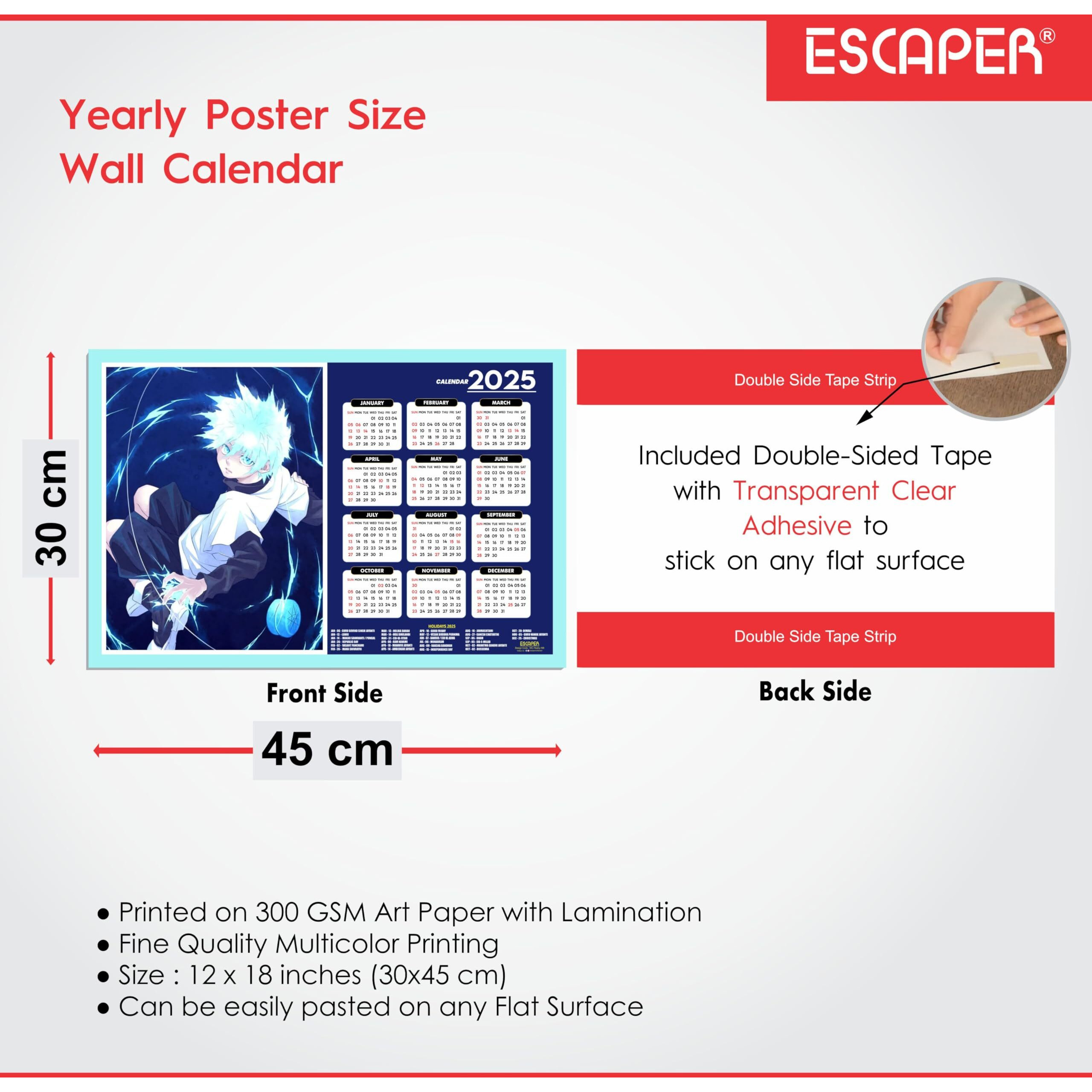 ESCAPER Anime Wall Calendar 2025 hanging (45 x 30 cm), Anime Wall Calendar 2025, One Piece Anime Wall Calendar 2025, Anime Gifts, Anime Wall Dcor, New Year Calendar 2025