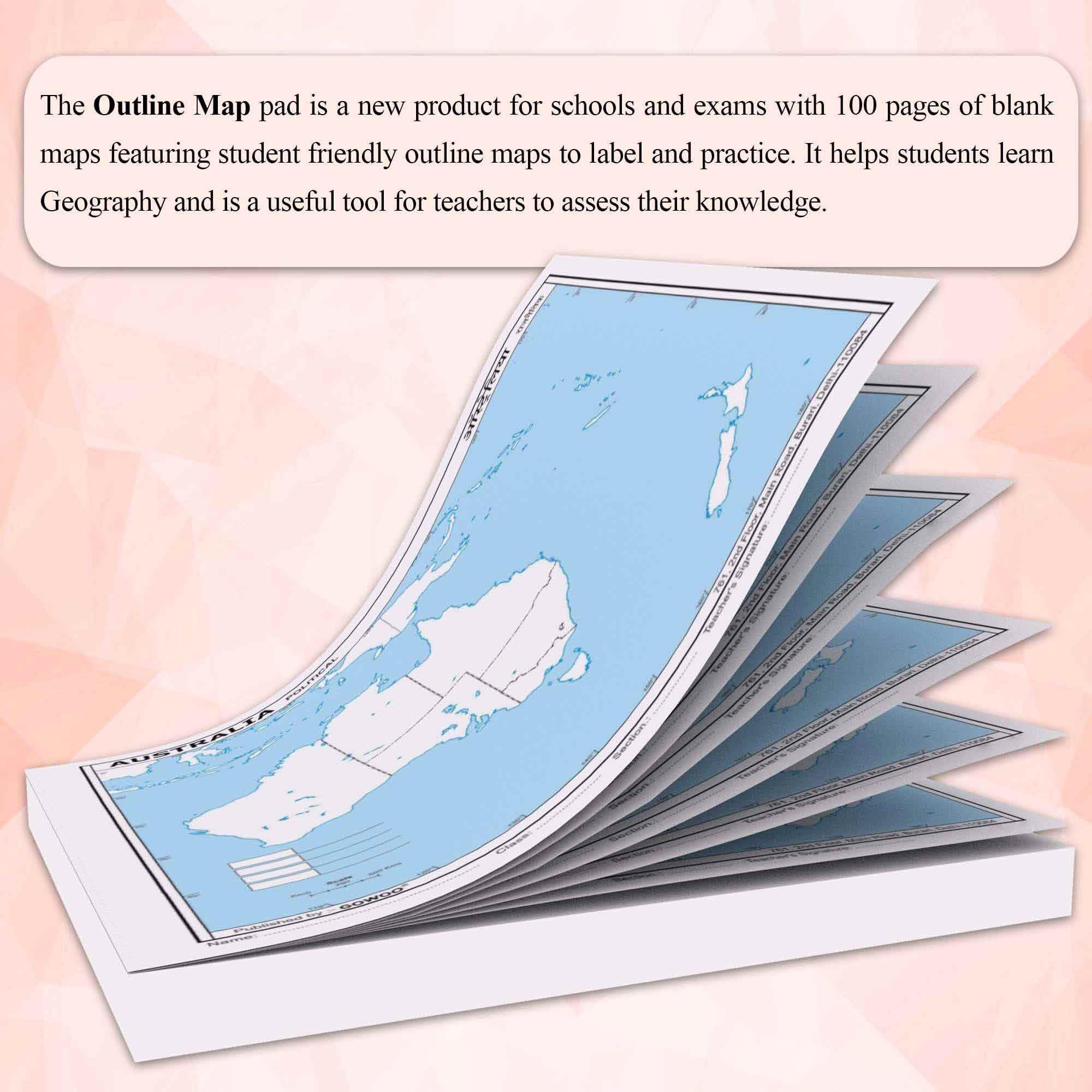 SMALL - 100 AUSTRALIA POLITICAL OUTLINE FOR SCHOOL and 2 IN 1 WORLD POLITICAL AND PHYSICAL Chart IN ENGLISH | set of 2