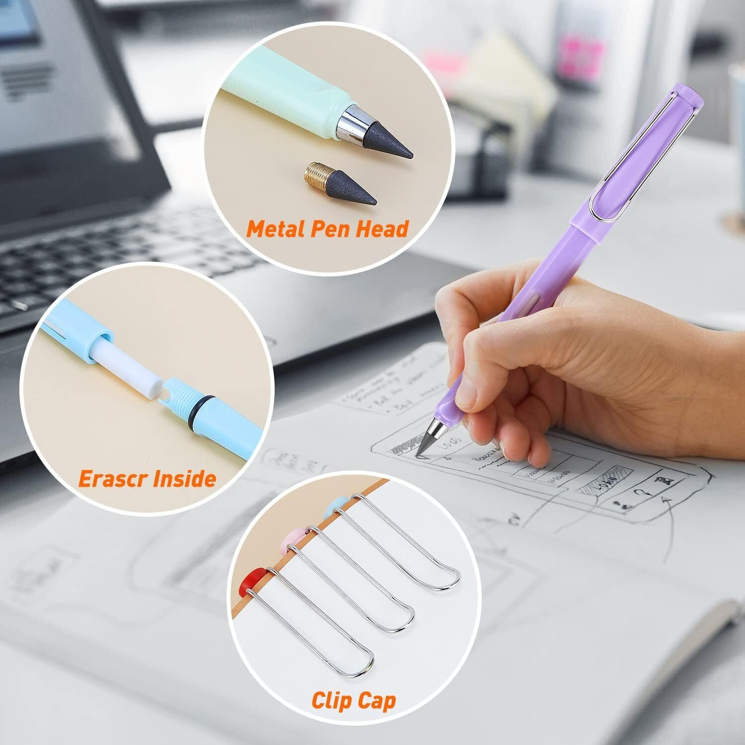 SHUTTLE ART 4PCS Inkless Pencil Inkless Magic Pencil with 4 Eraser Reusable Everlasting Pencil for Writing Drawing Students Home Office School Supplies Infinity Pencil