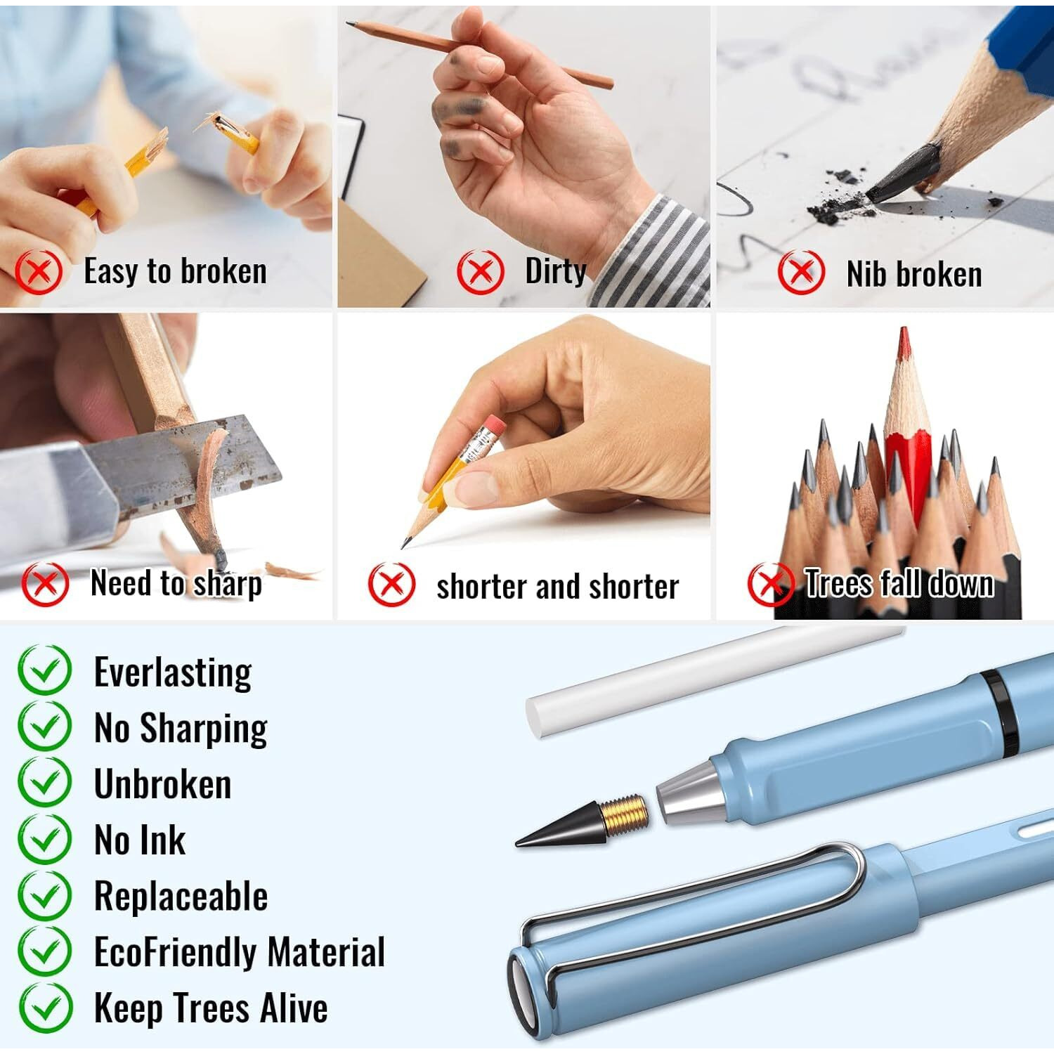 SHUTTLE ART 4PCS Inkless Pencil Inkless Magic Pencil with 4 Eraser Reusable Everlasting Pencil for Writing Drawing Students Home Office School Supplies Infinity Pencil