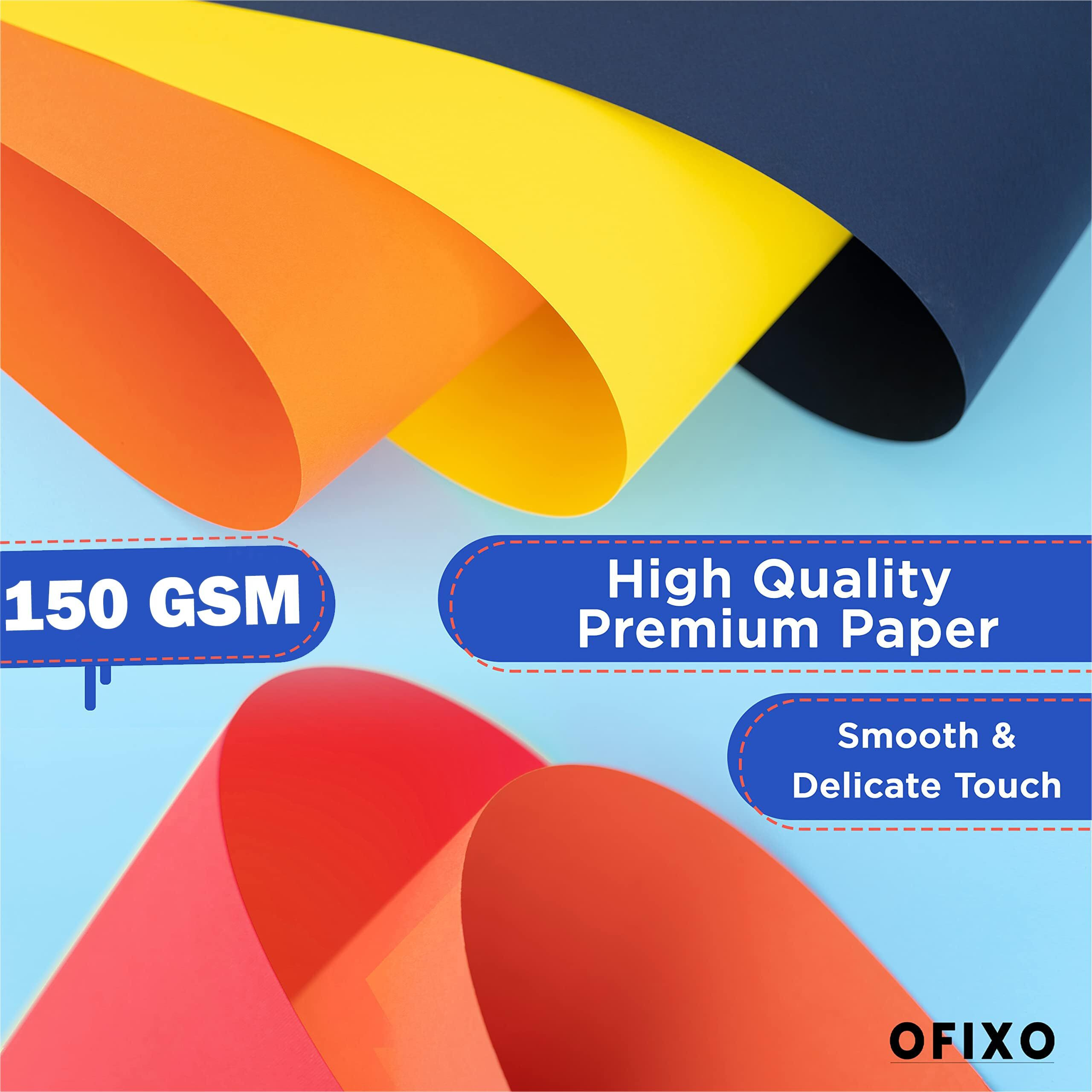 OFIXO A4 Multicolor, Bright, BIG/FULL Size, Chart/Pastel Sheets, Used in art and craft, collage, projects, posters etc. Plain color Sheets paper (150 GSM) 20 Pcs Color Sheet__Pack of 2
